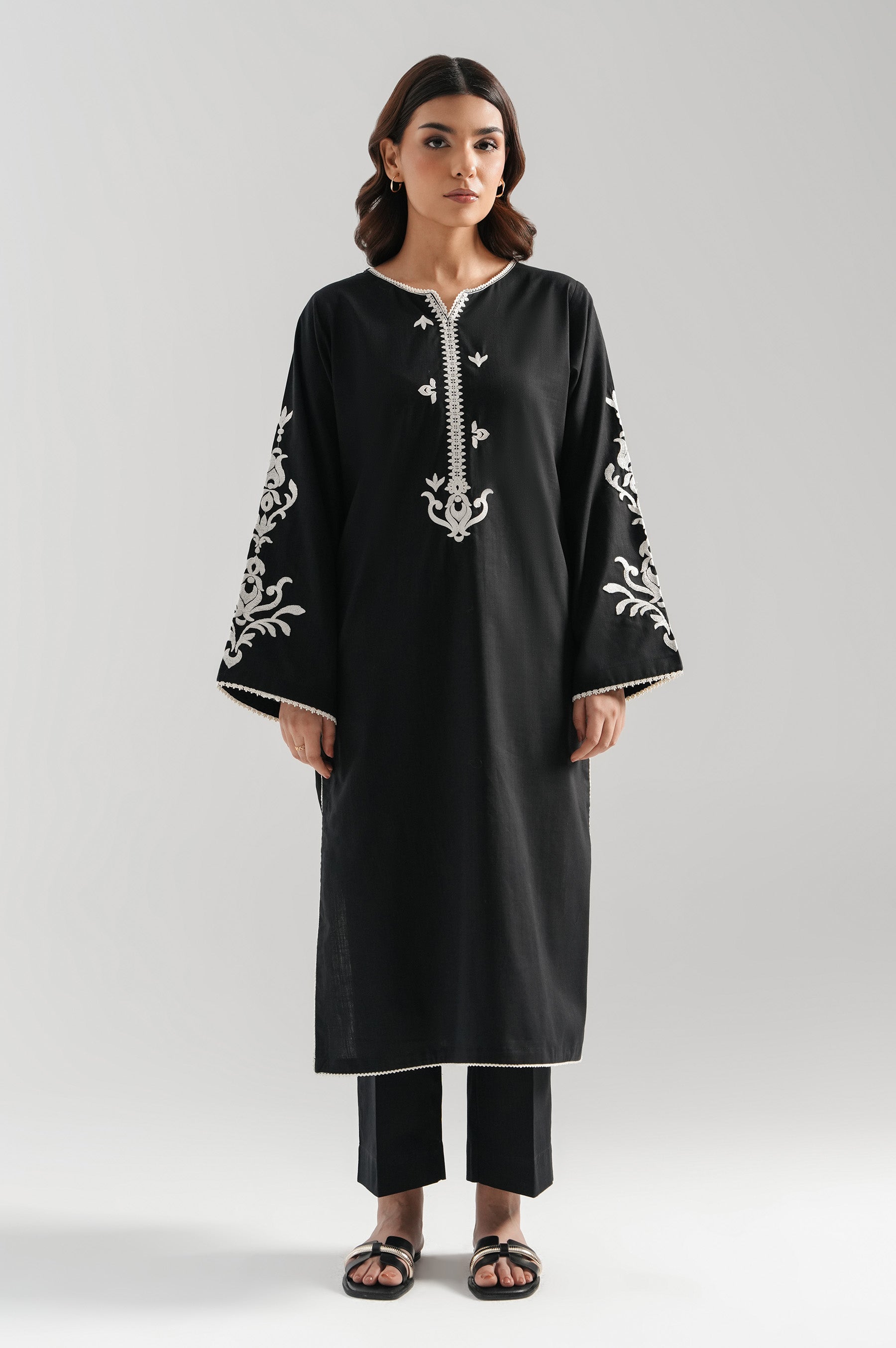 STITCHED EMBROIDERED COTTON SLUB SHIRT BOTTOM