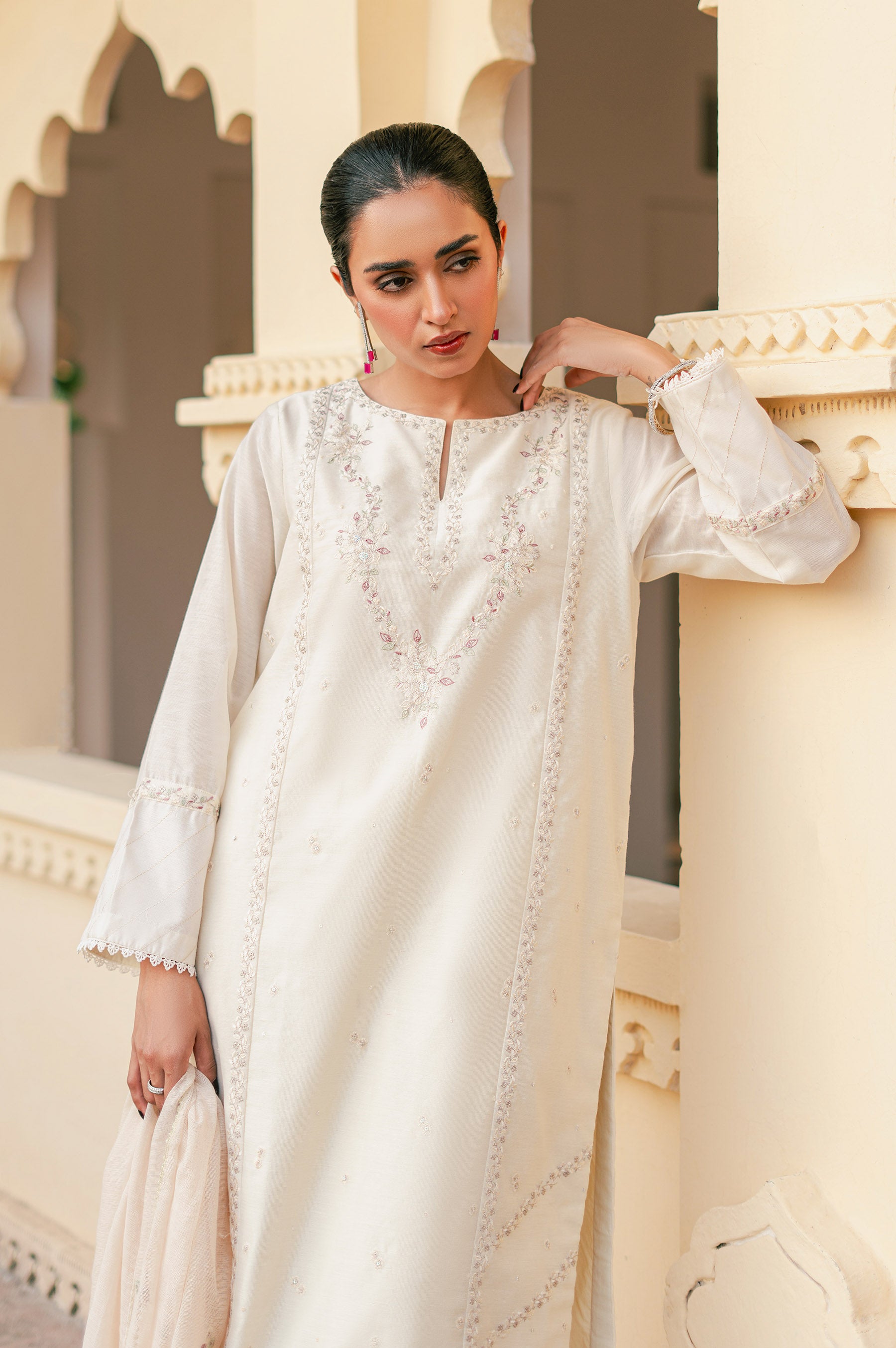 Unstitched 3 Piece Embroidered Cotton Net Suit