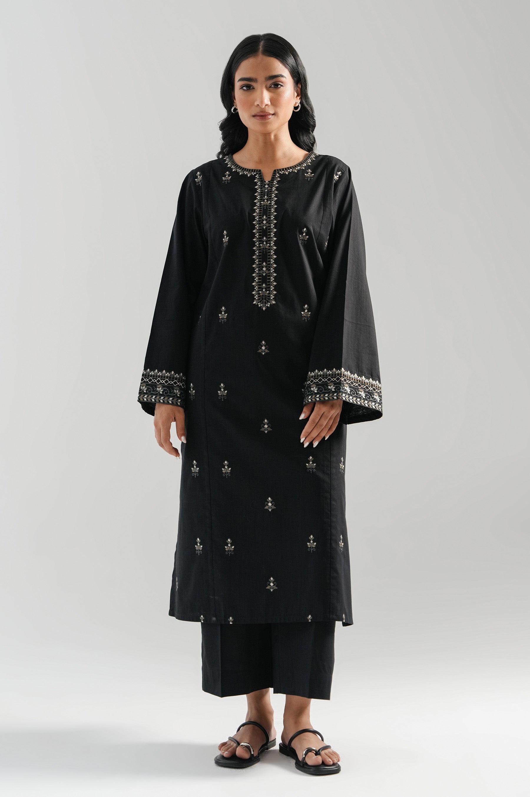 STITCHED EMBROIDERED COTTON SLUB SHIRT BOTTOM