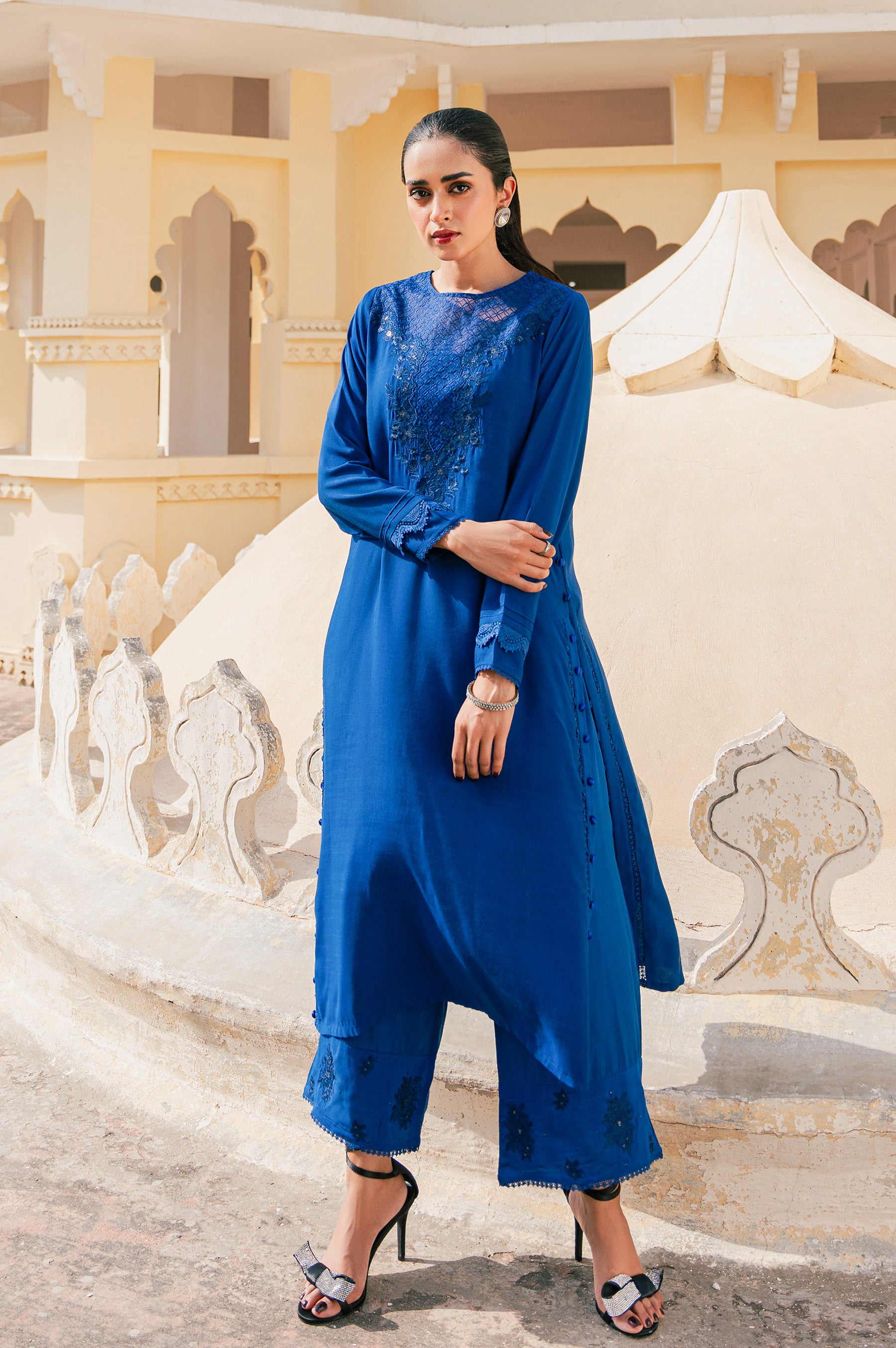 Stitched 2 Piece Embroidered Raw Silk Suit
