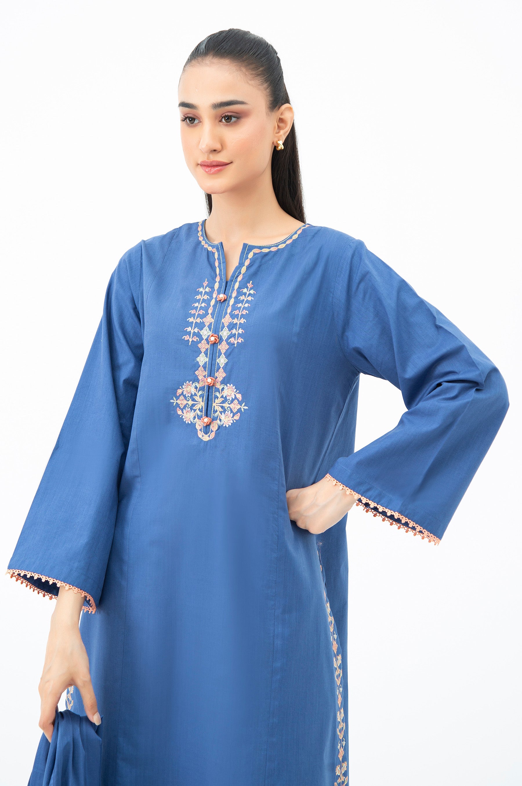 STITCHED EMBROIDERED COTTON SLUB SUIT