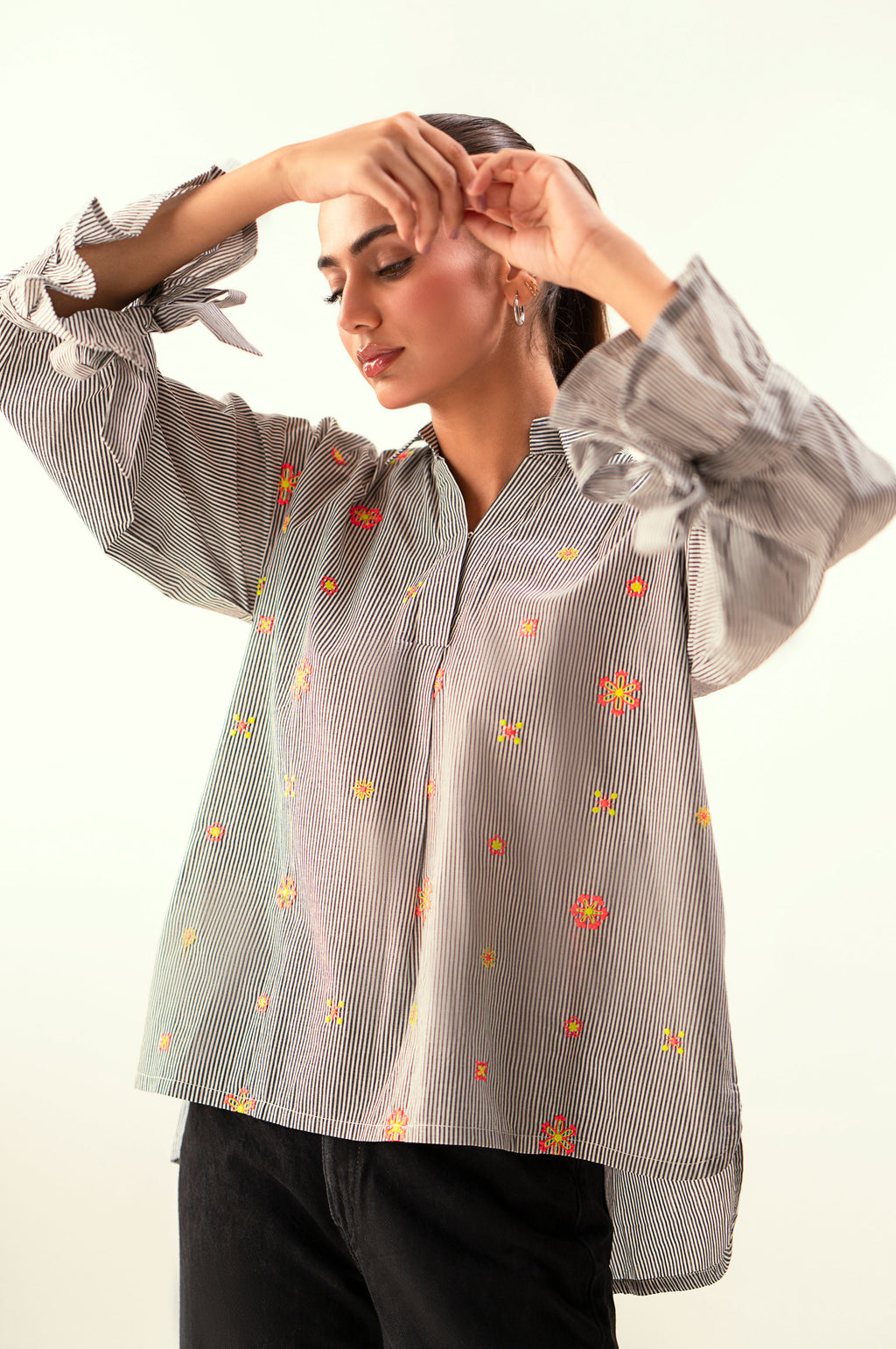 Stitched 1 Piece Embroidered Yarn Dyed Top