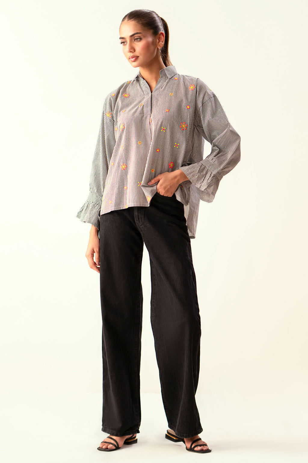 Stitched 1 Piece Embroidered Yarn Dyed Top