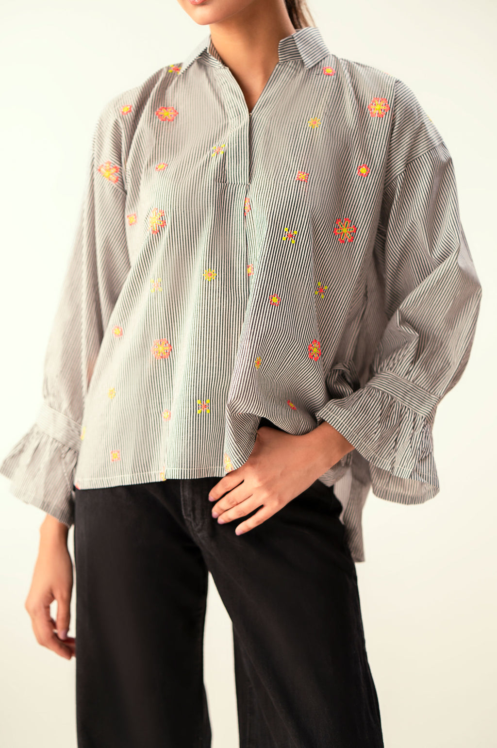 Stitched 1 Piece Embroidered Yarn Dyed Top