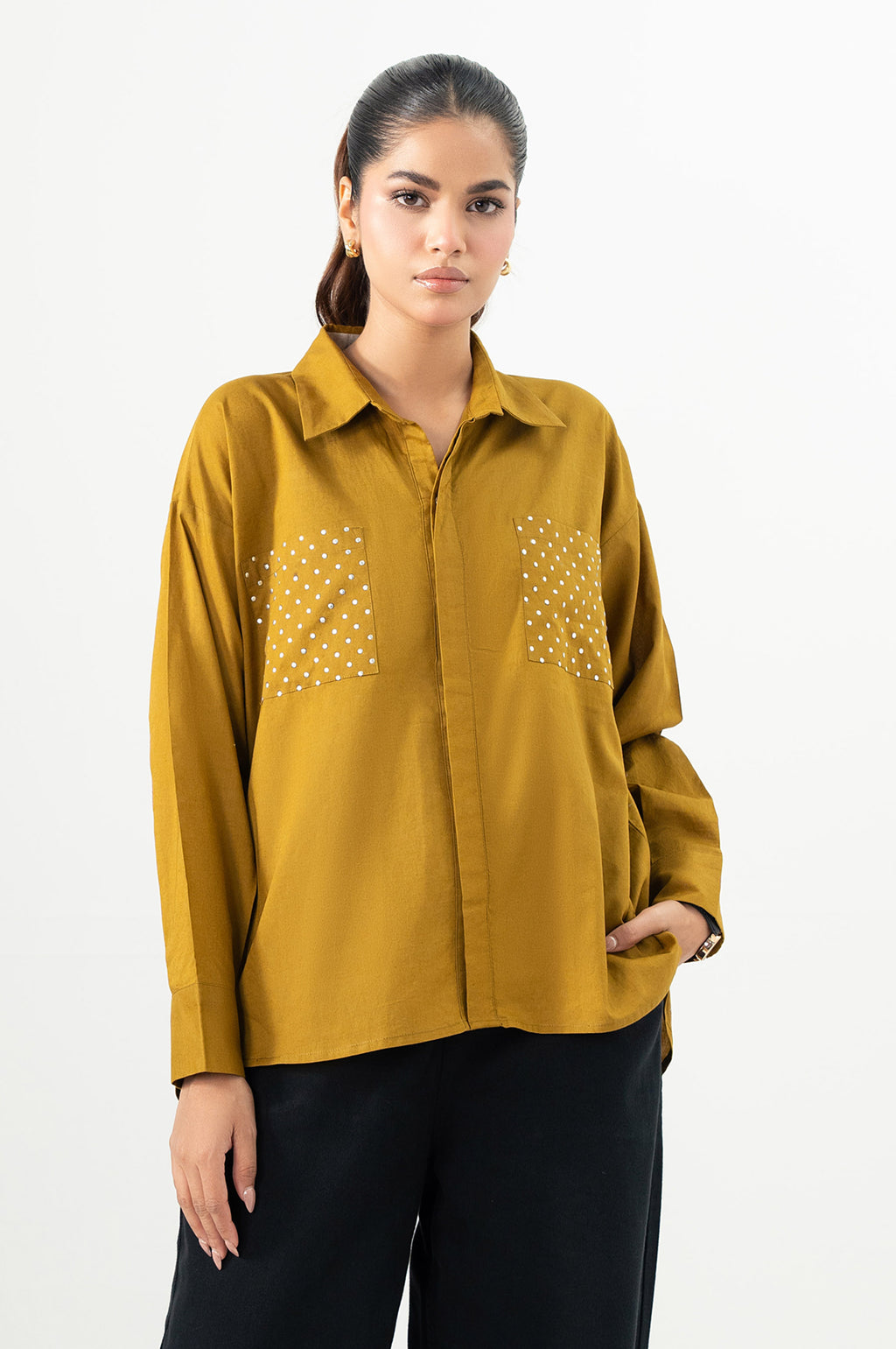 Stitched 1 Piece Embellished Cambric Top