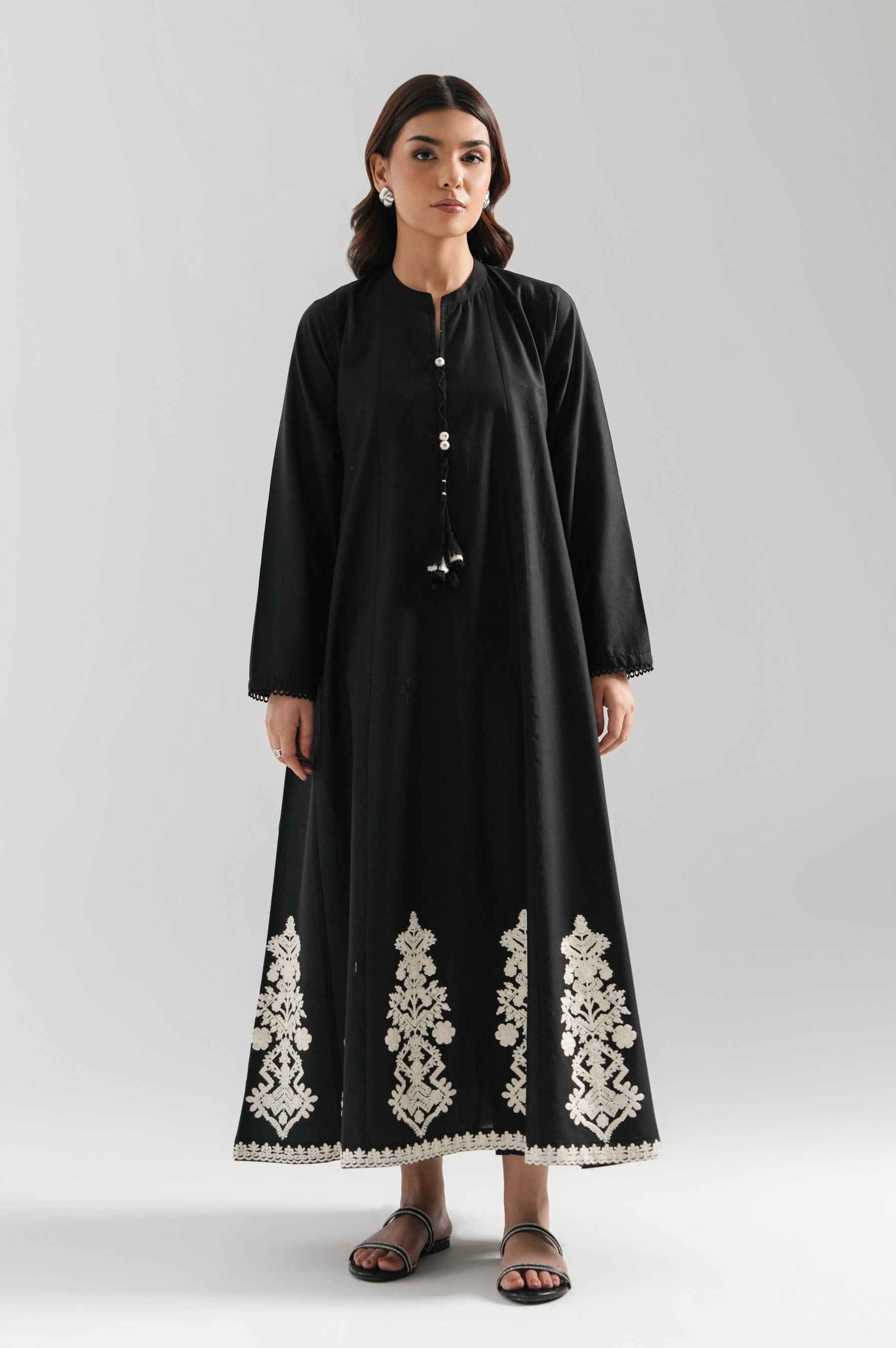 STITCHED EMBROIDERED CAMBRIC DRESS