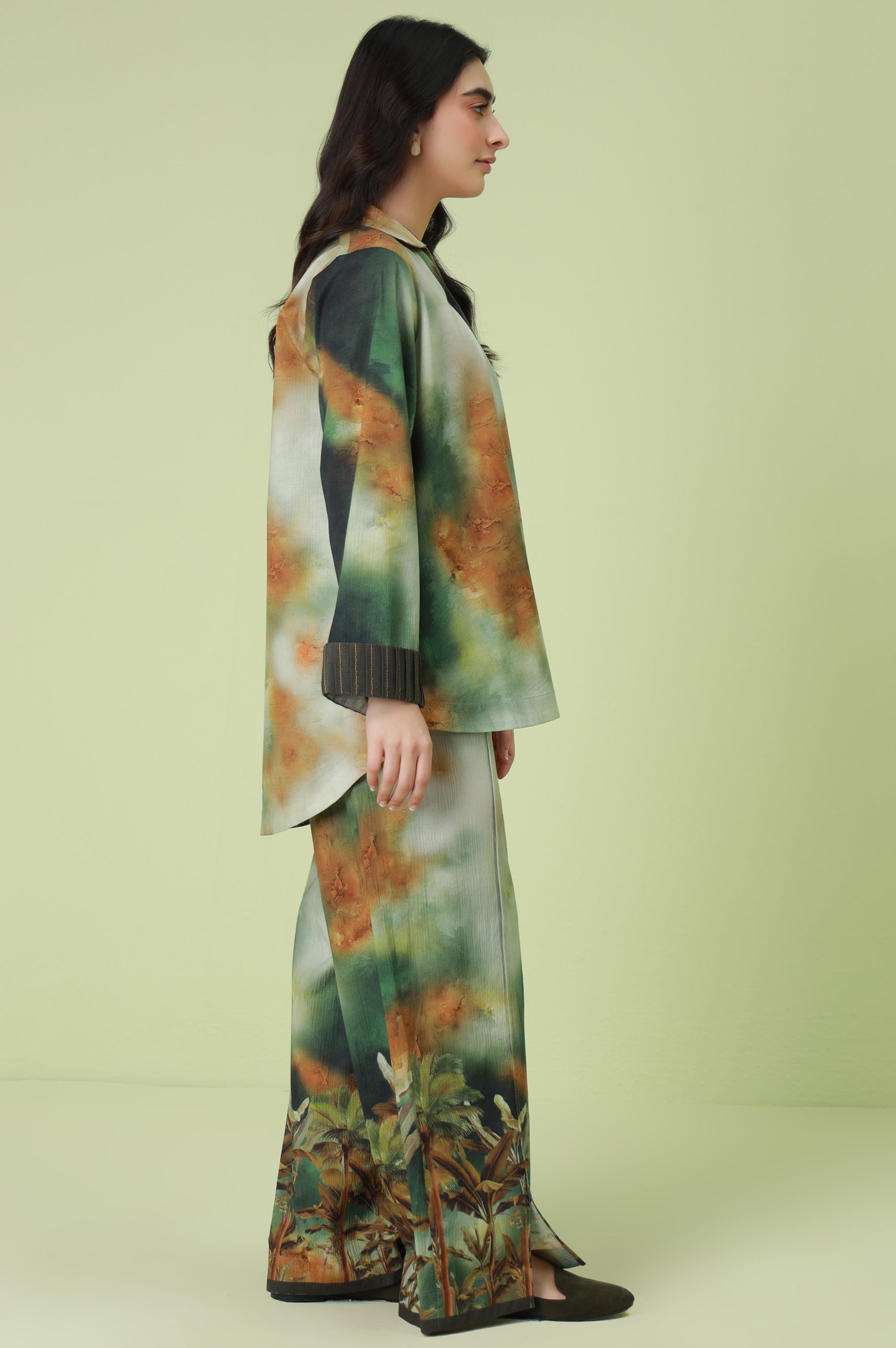 Stitched 2 Piece Digital Printed Ripple Crinkle Co-Ord Set