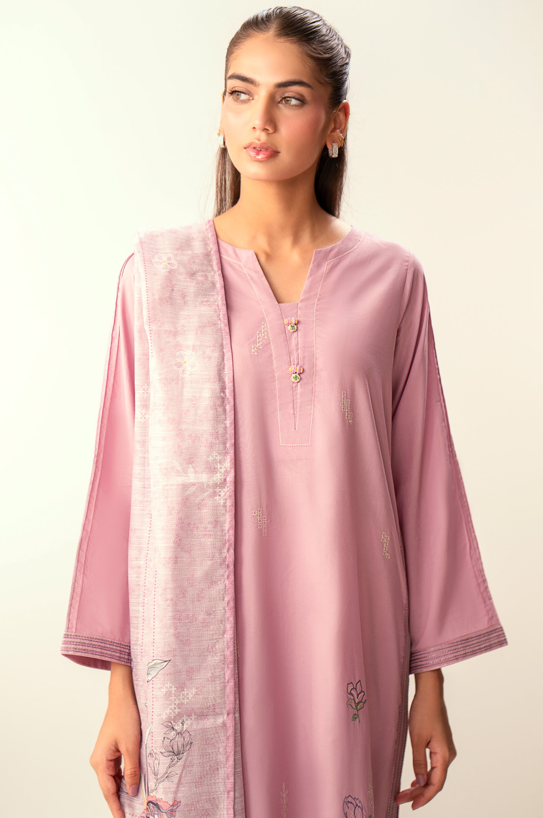 Stitched 2 Piece Embroidered Cambric Suit