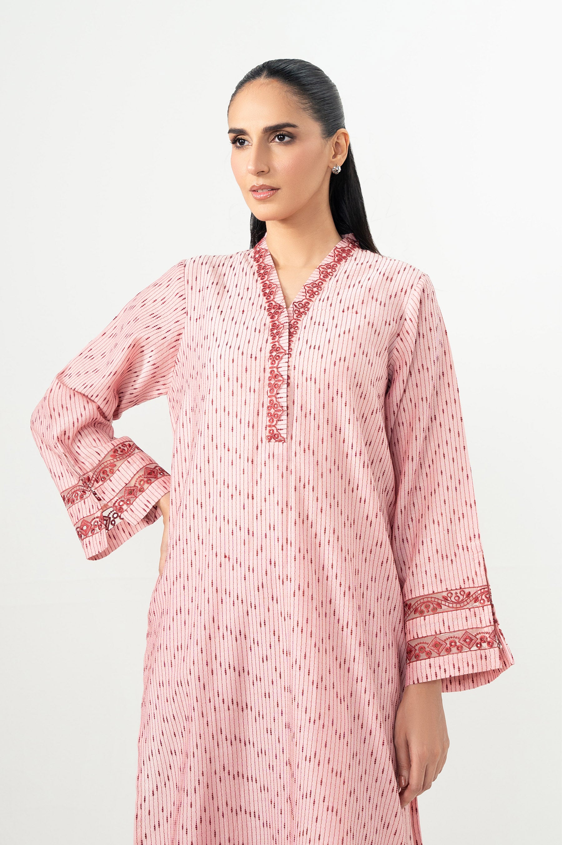 Stitched 2 Piece Embroidered Cotton Neps Suit