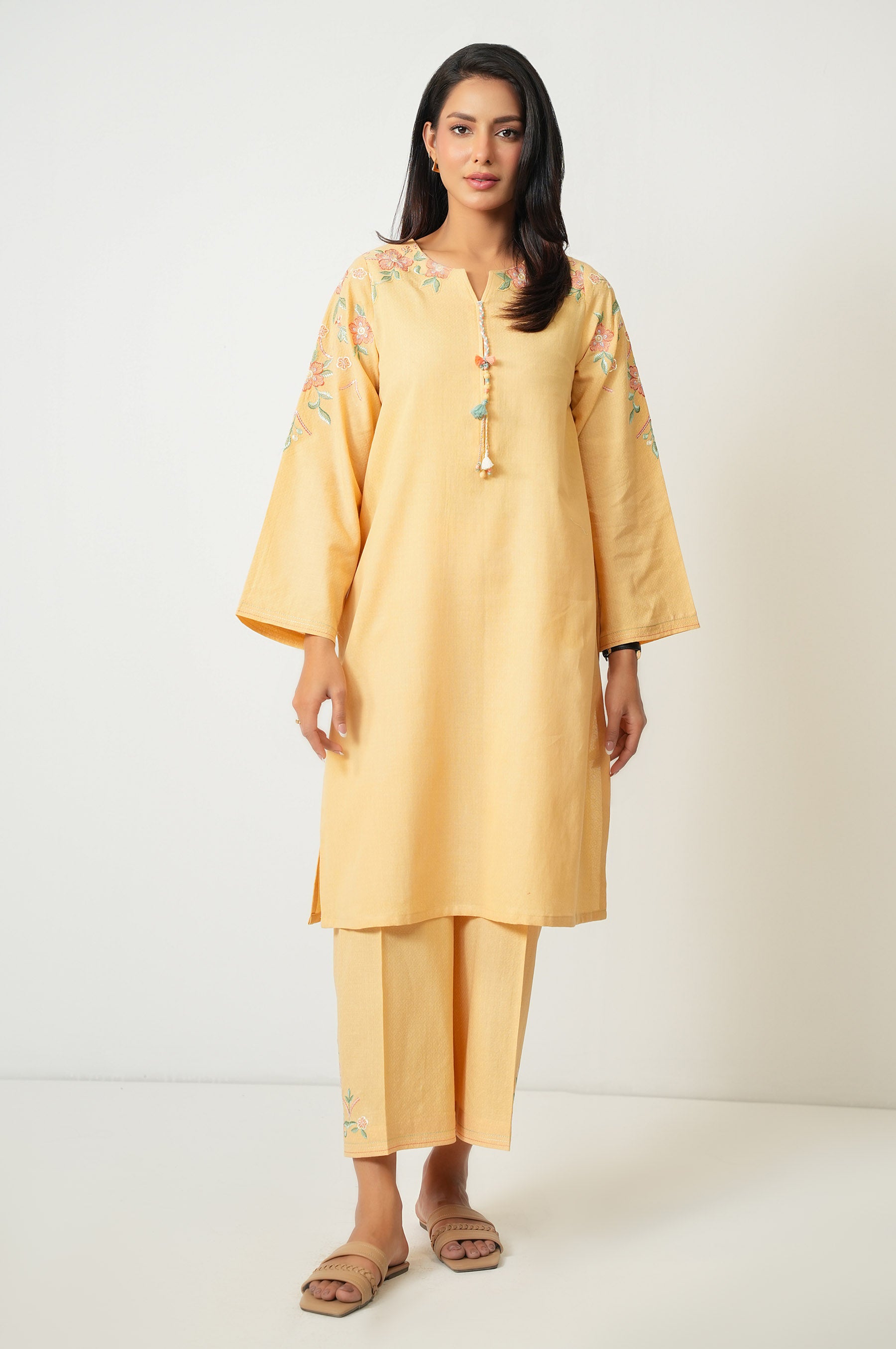STITCHED EMBROIDERED DOBBY SHIRT BOTTOM
