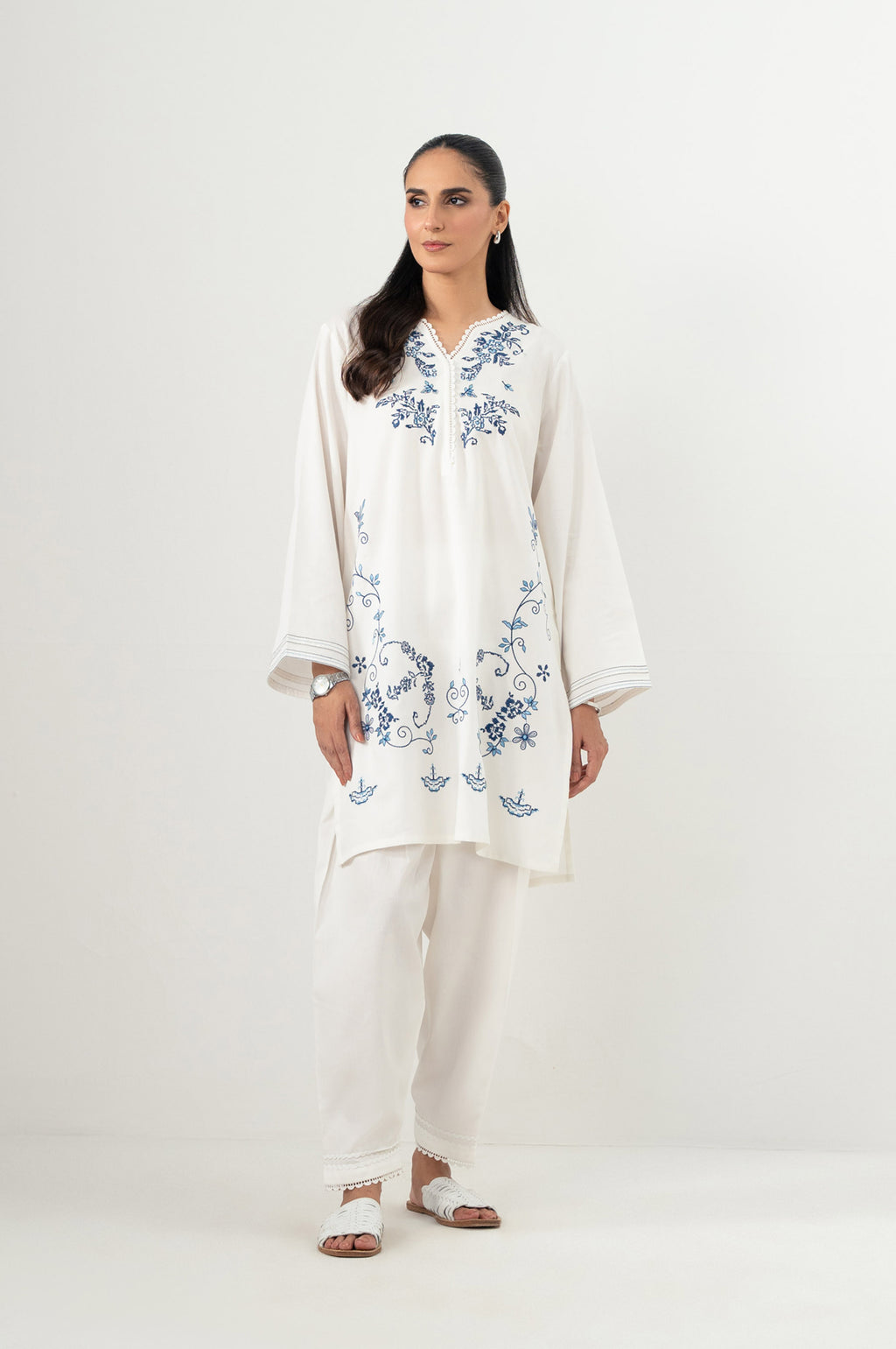 Stitched 2 Piece Embroidered Poplin Dobby Suit