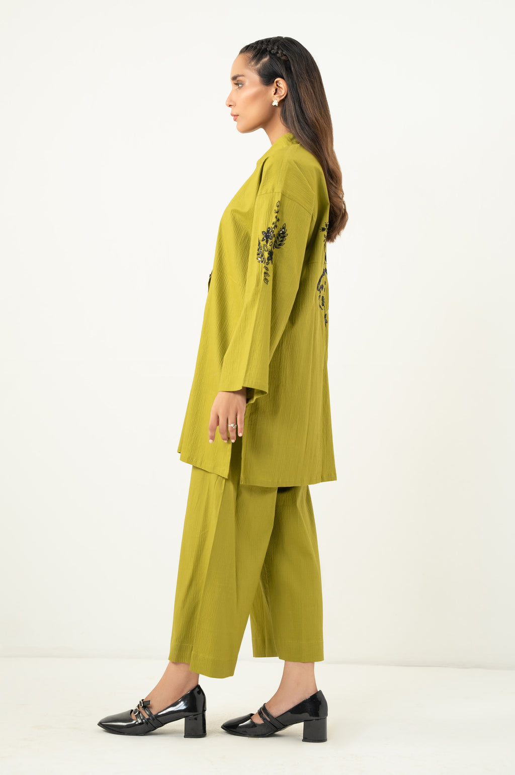 Stitched 2 Piece Embroidered Cotton Lycra Suit