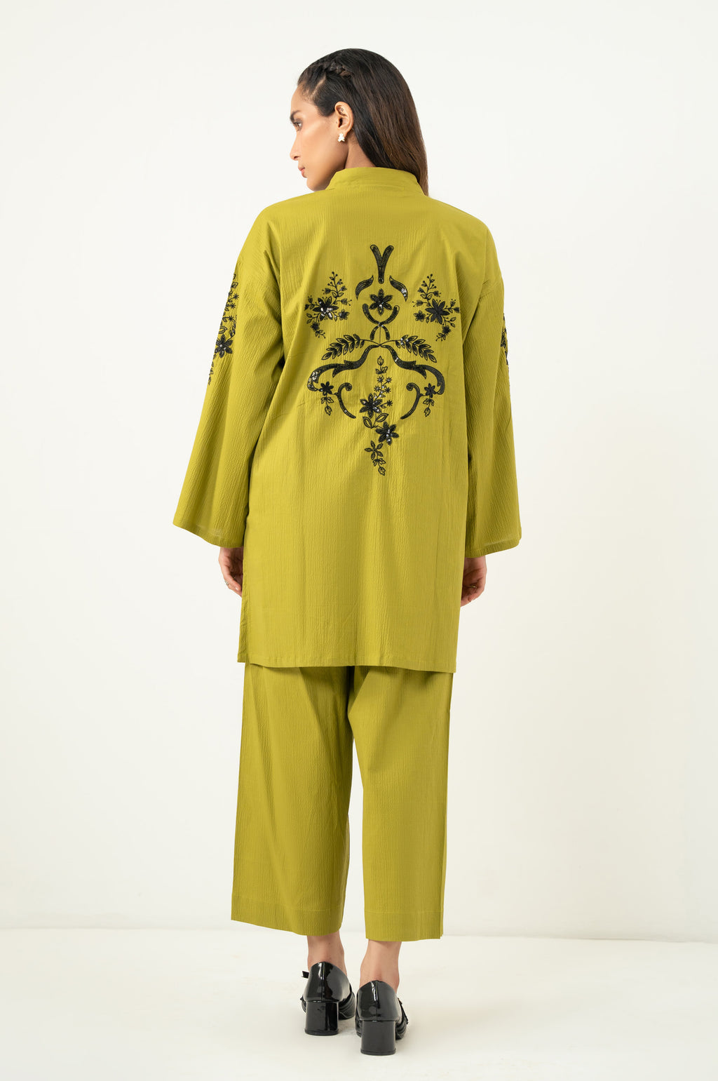 Stitched 2 Piece Embroidered Cotton Lycra Suit