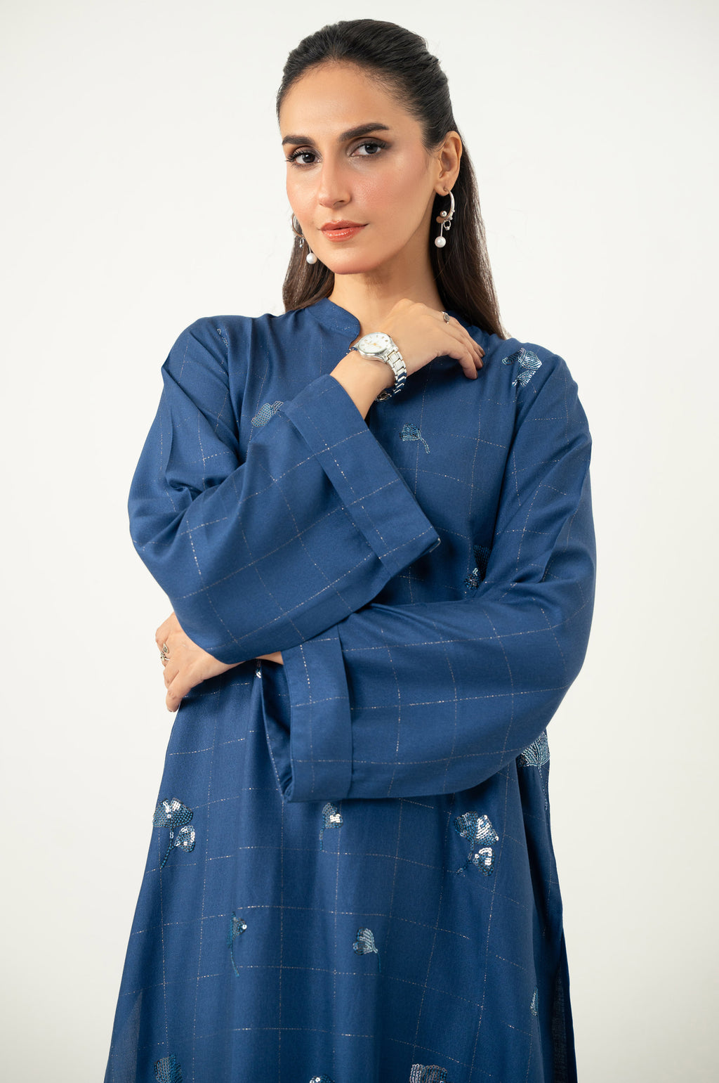 Stitched 2 Piece Embroidered Crepe Lurex Suit