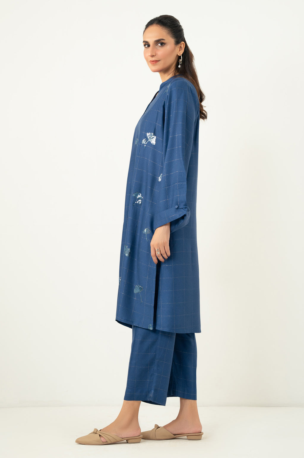 Stitched 2 Piece Embroidered Crepe Lurex Suit