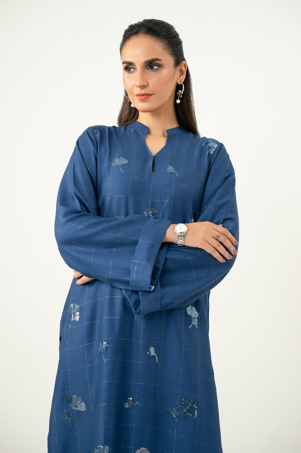 Stitched 2 Piece Embroidered Crepe Lurex Suit