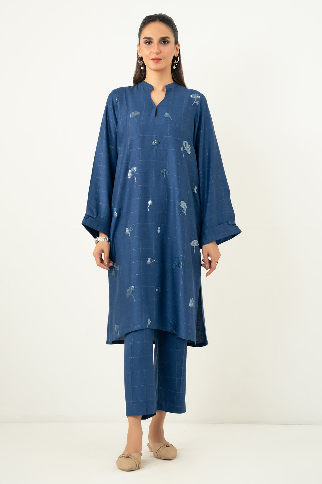 Stitched 2 Piece Embroidered Crepe Lurex Suit