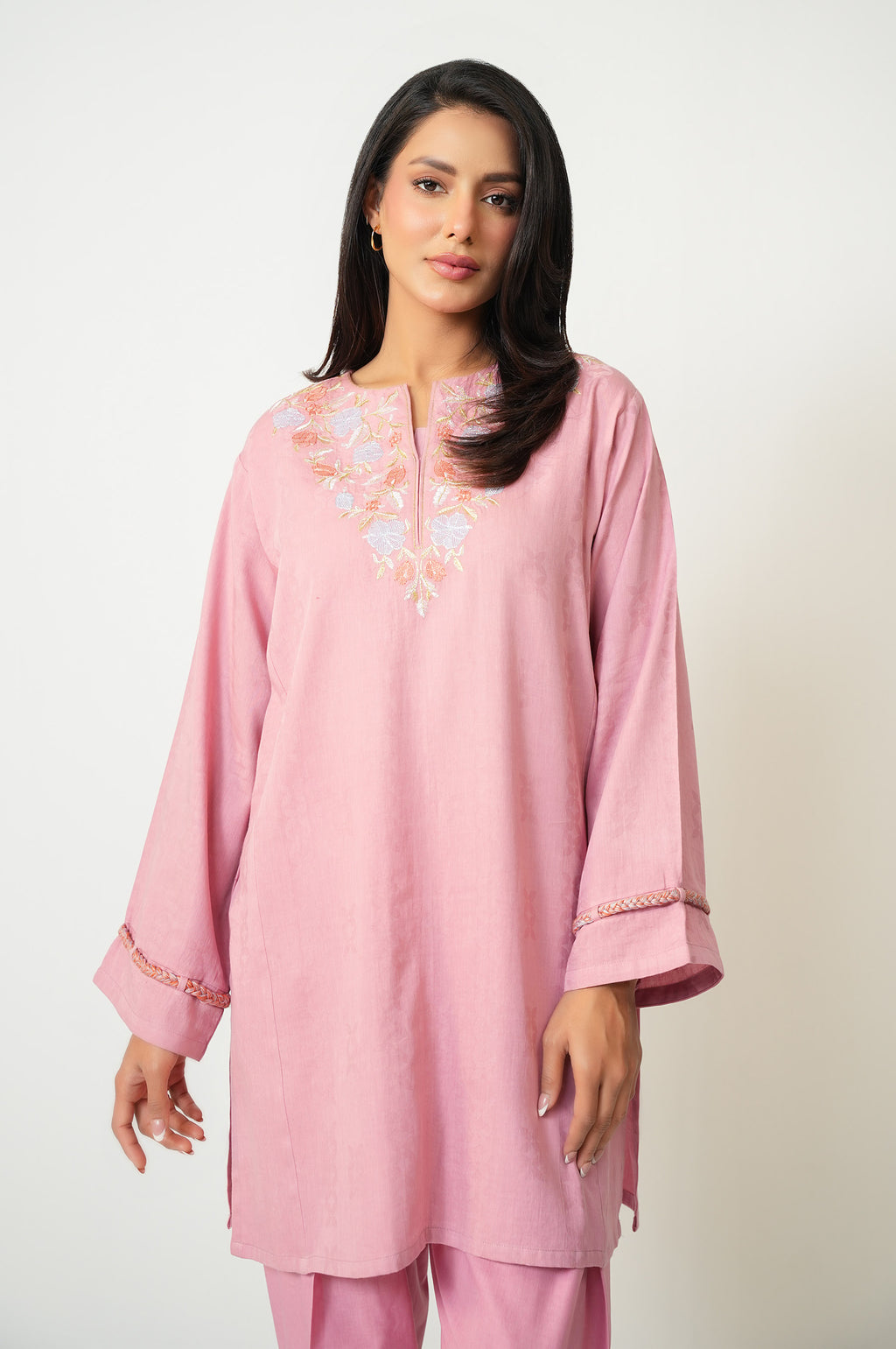 Stitched 2 Piece Embroidered Satin Jacquard Suit