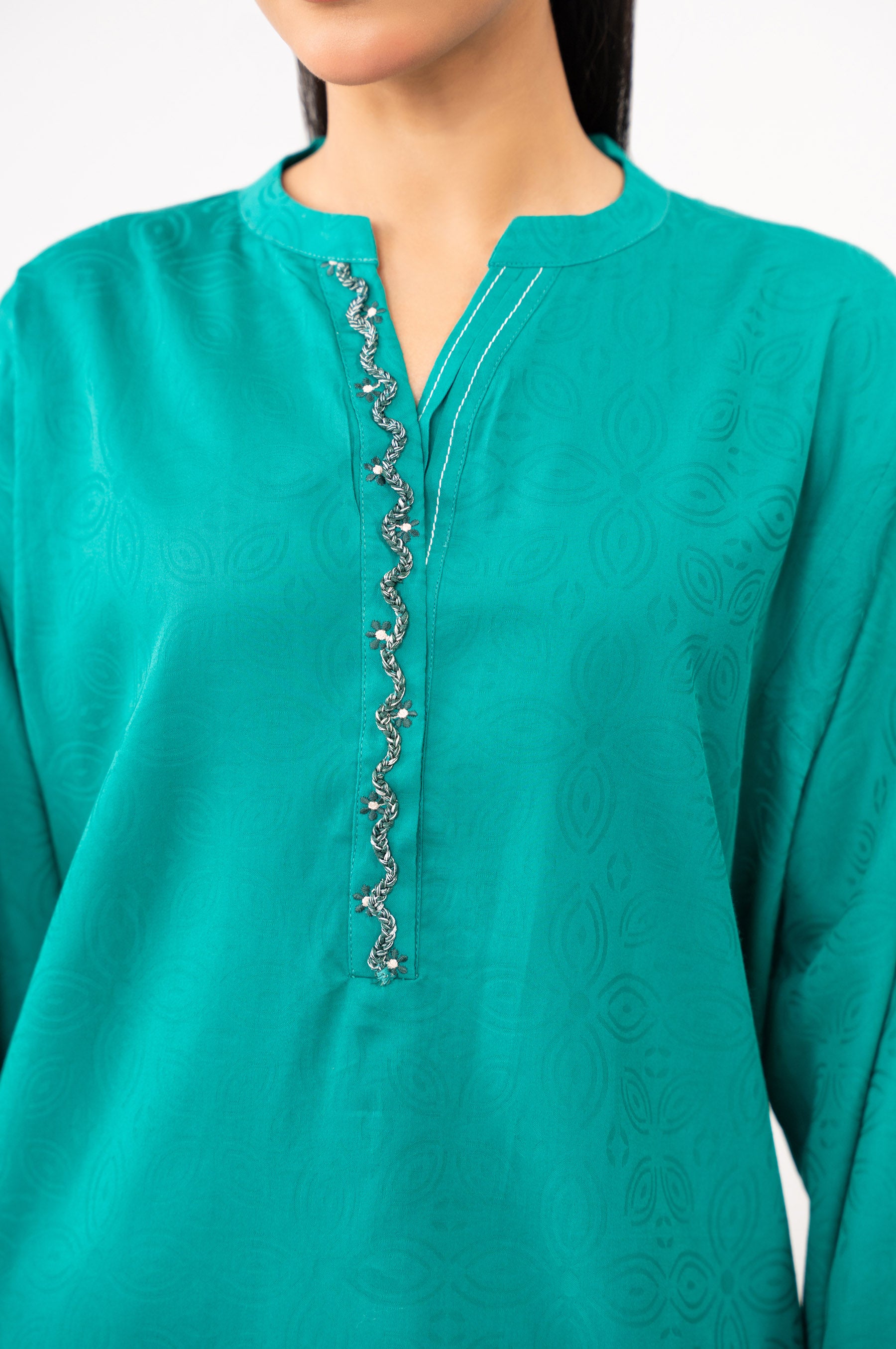 EMBROIDERED SATIN JACQUARD STITCHED SHIRT