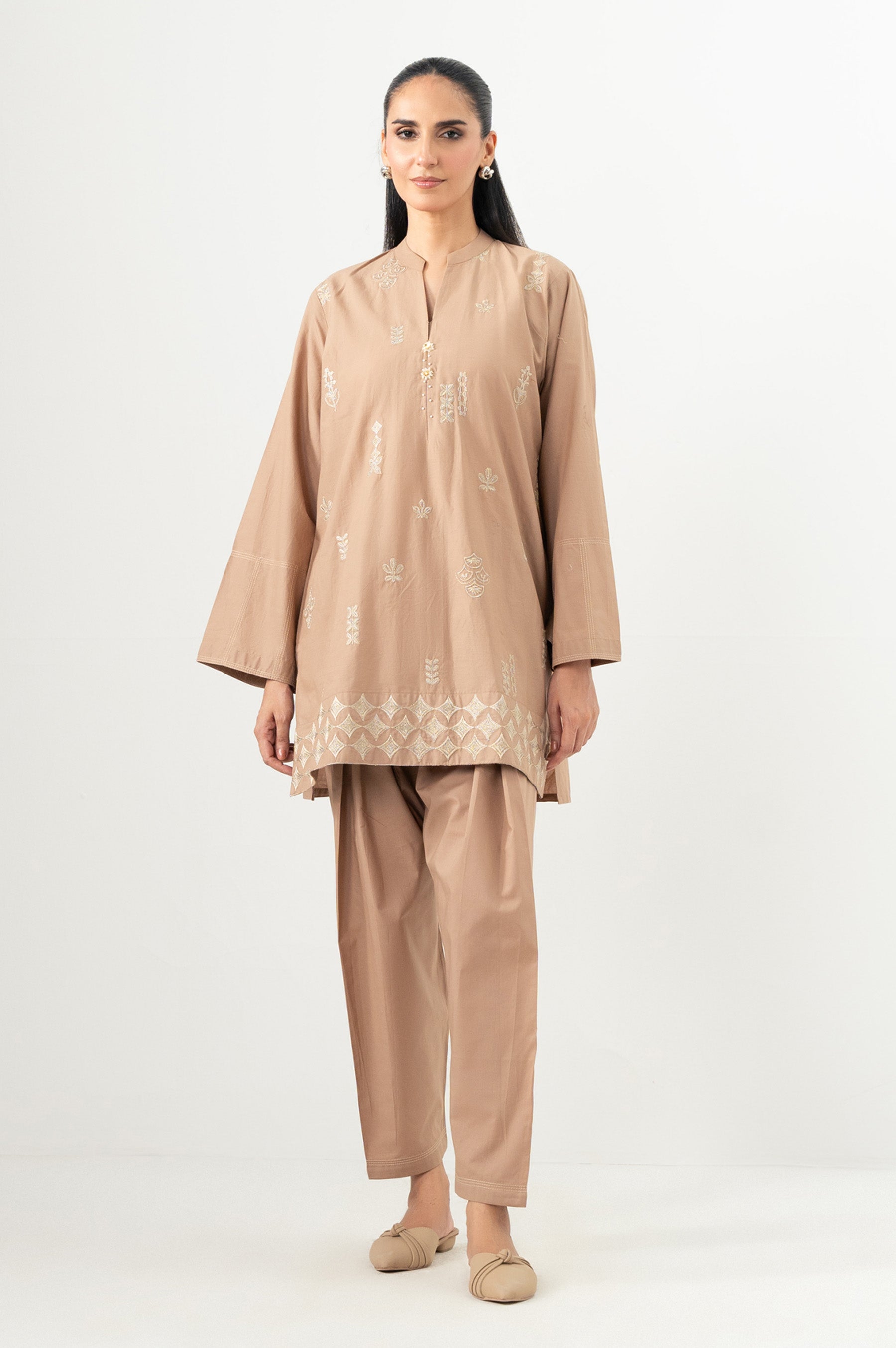 Stitched 2 Piece Embroidered Cambric Suit