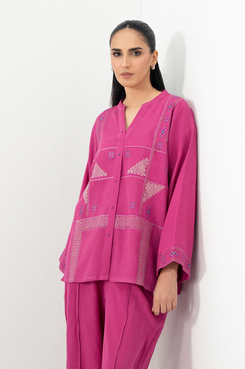 Stitched 2 Piece Embroidered Poplin Dobby Co-Ord Set