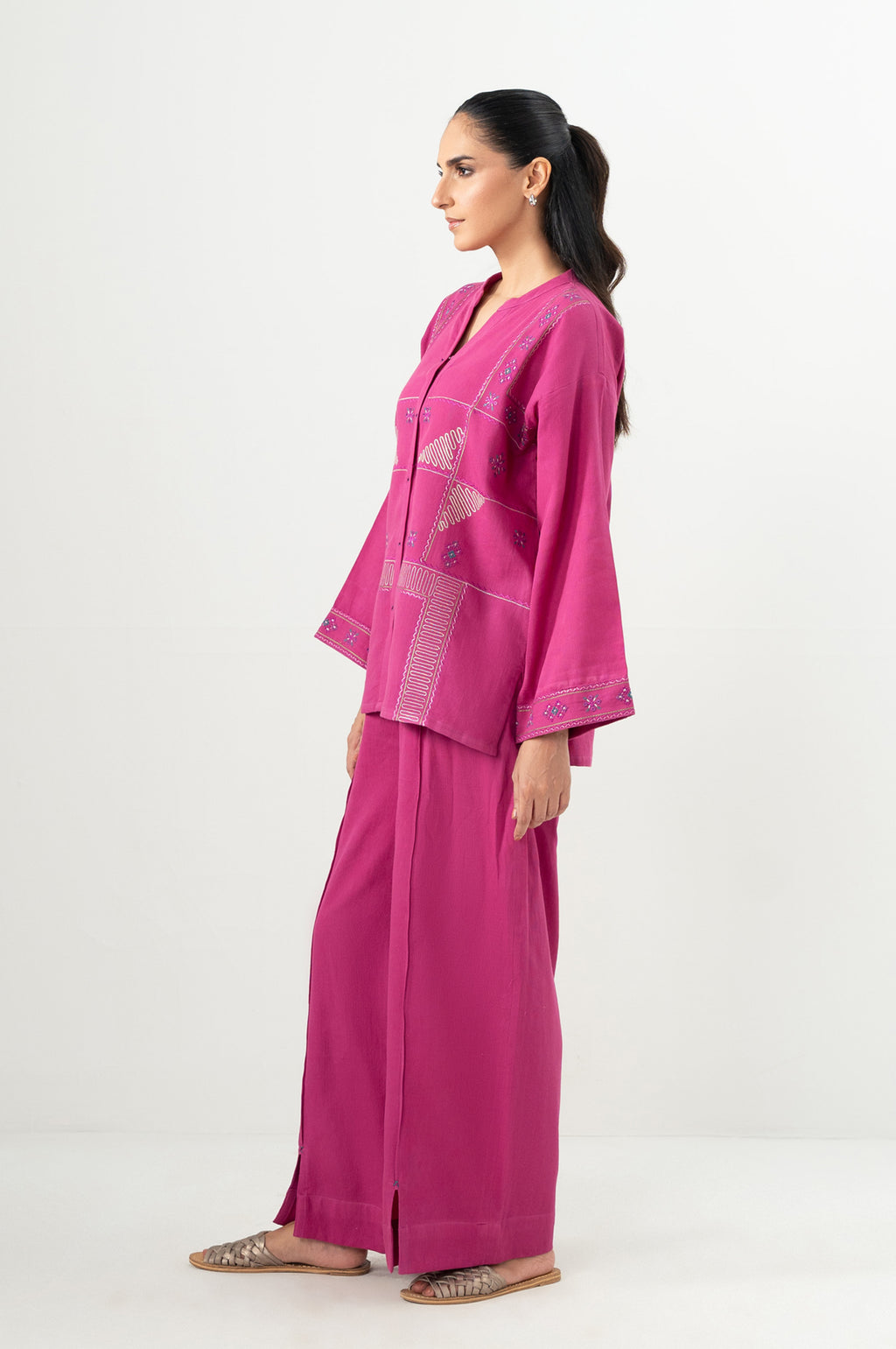 Stitched 2 Piece Embroidered Poplin Dobby Co-Ord Set