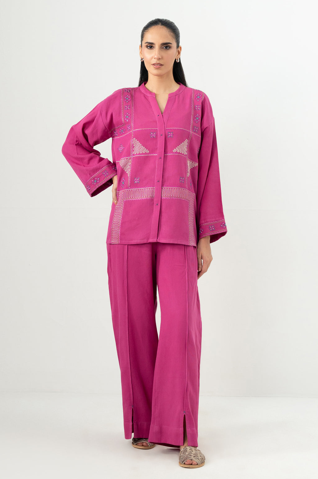 Stitched 2 Piece Embroidered Poplin Dobby Co-Ord Set