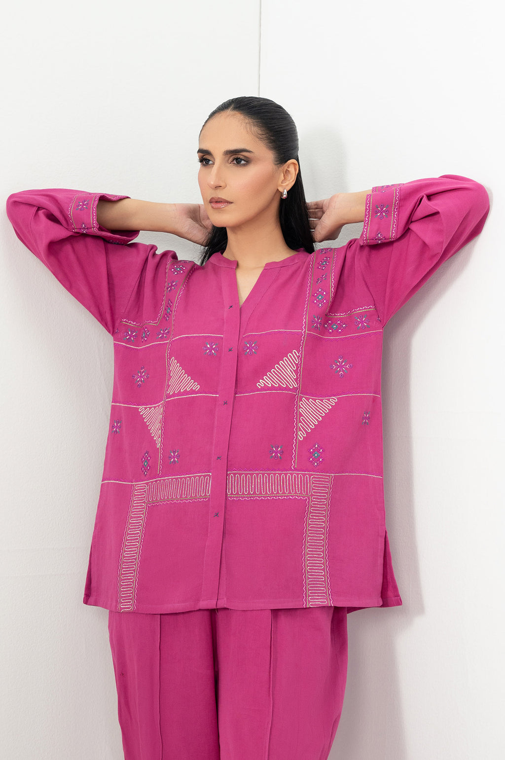 Stitched 2 Piece Embroidered Poplin Dobby Co-Ord Set