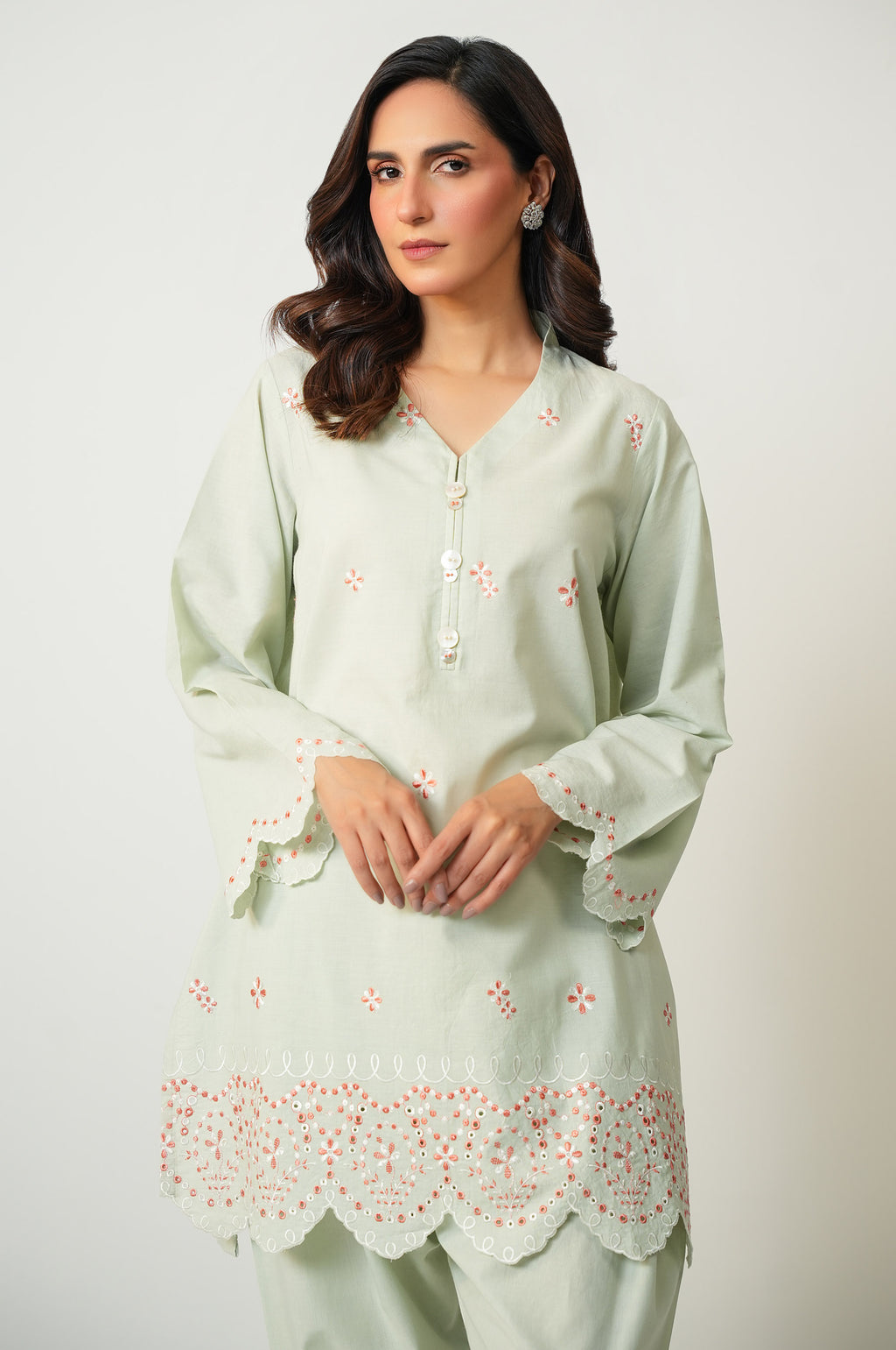 Stitched 2 Piece Embroidered Cambric Suit
