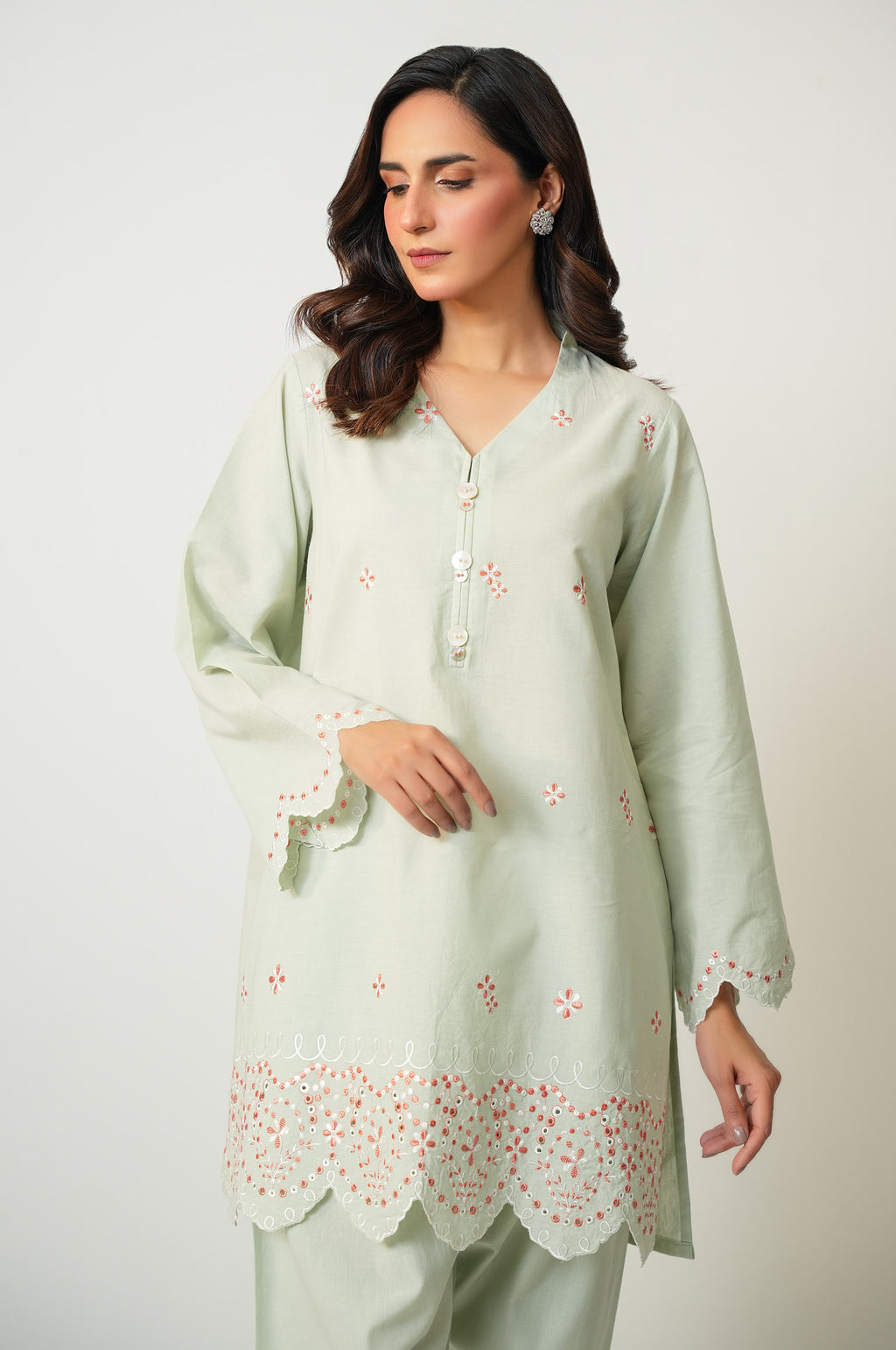Stitched 2 Piece Embroidered Cambric Suit