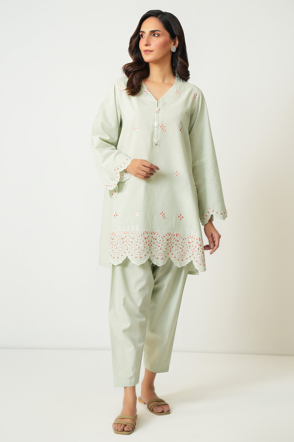 Stitched 2 Piece Embroidered Cambric Suit
