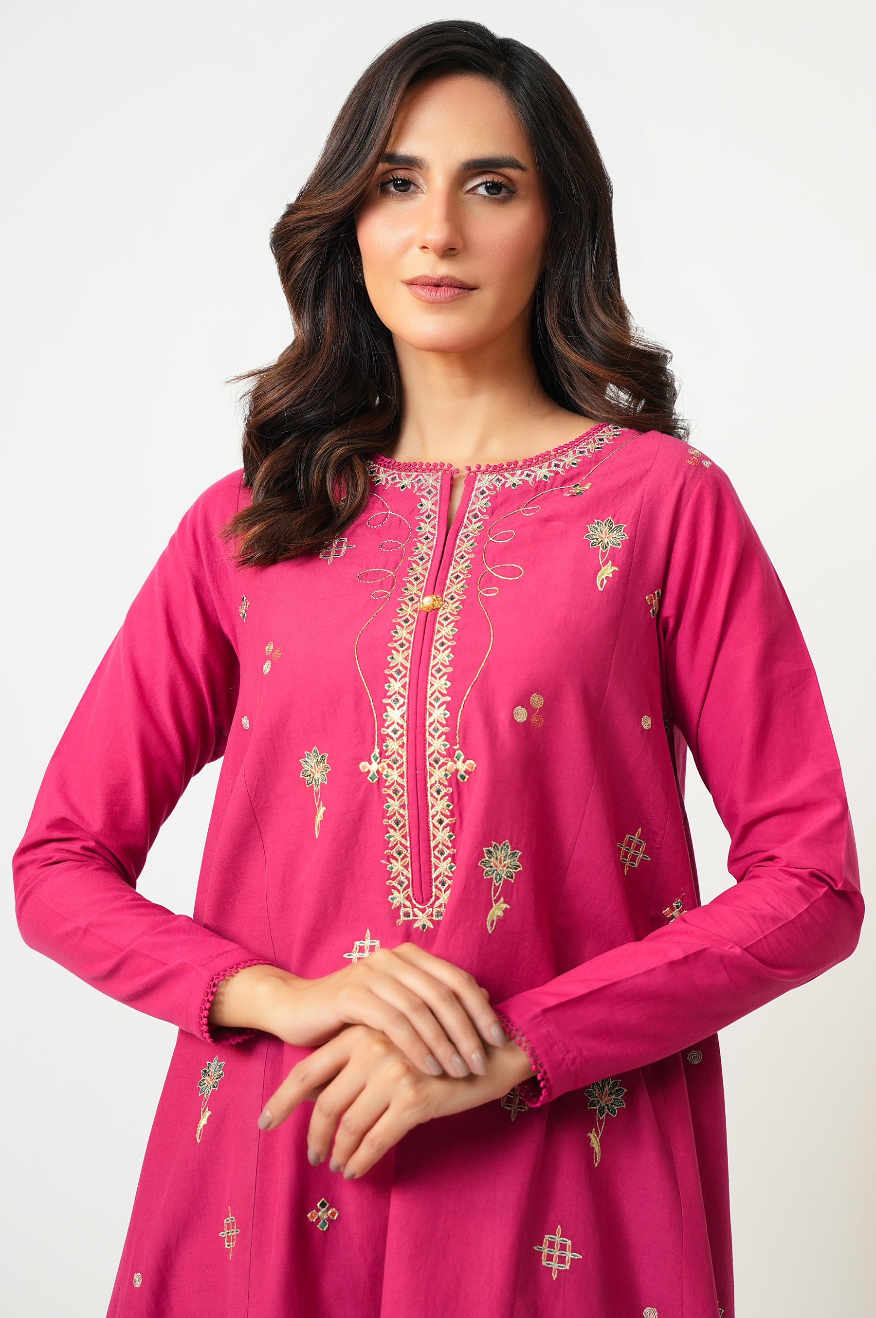 STITCHED EMBROIDERED CAMBRIC SHIRT BOTTOM