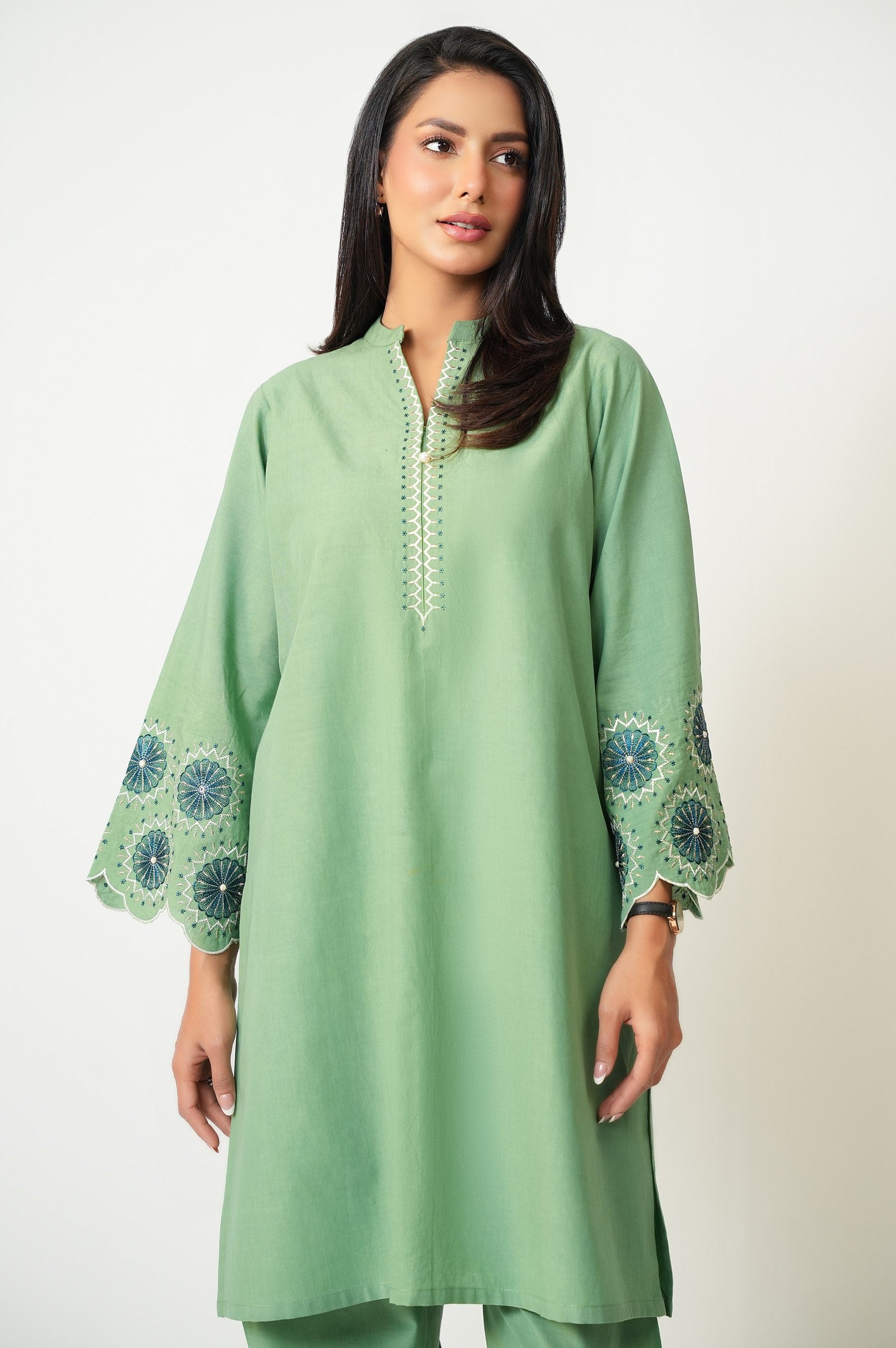 Stitched 2 Piece Embroidered Cambric Suit