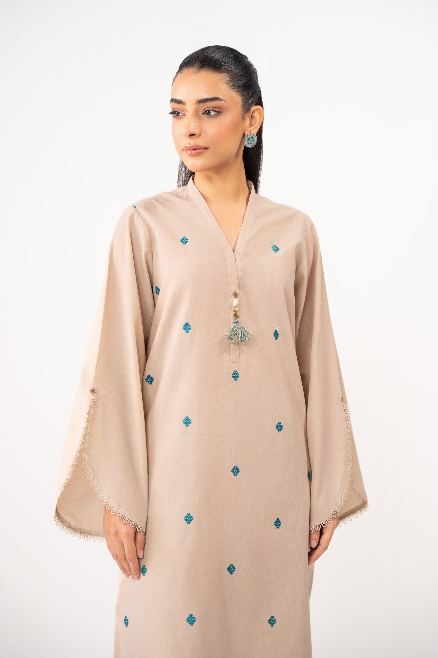STITCHED EMBROIDERED TENCEL SUIT