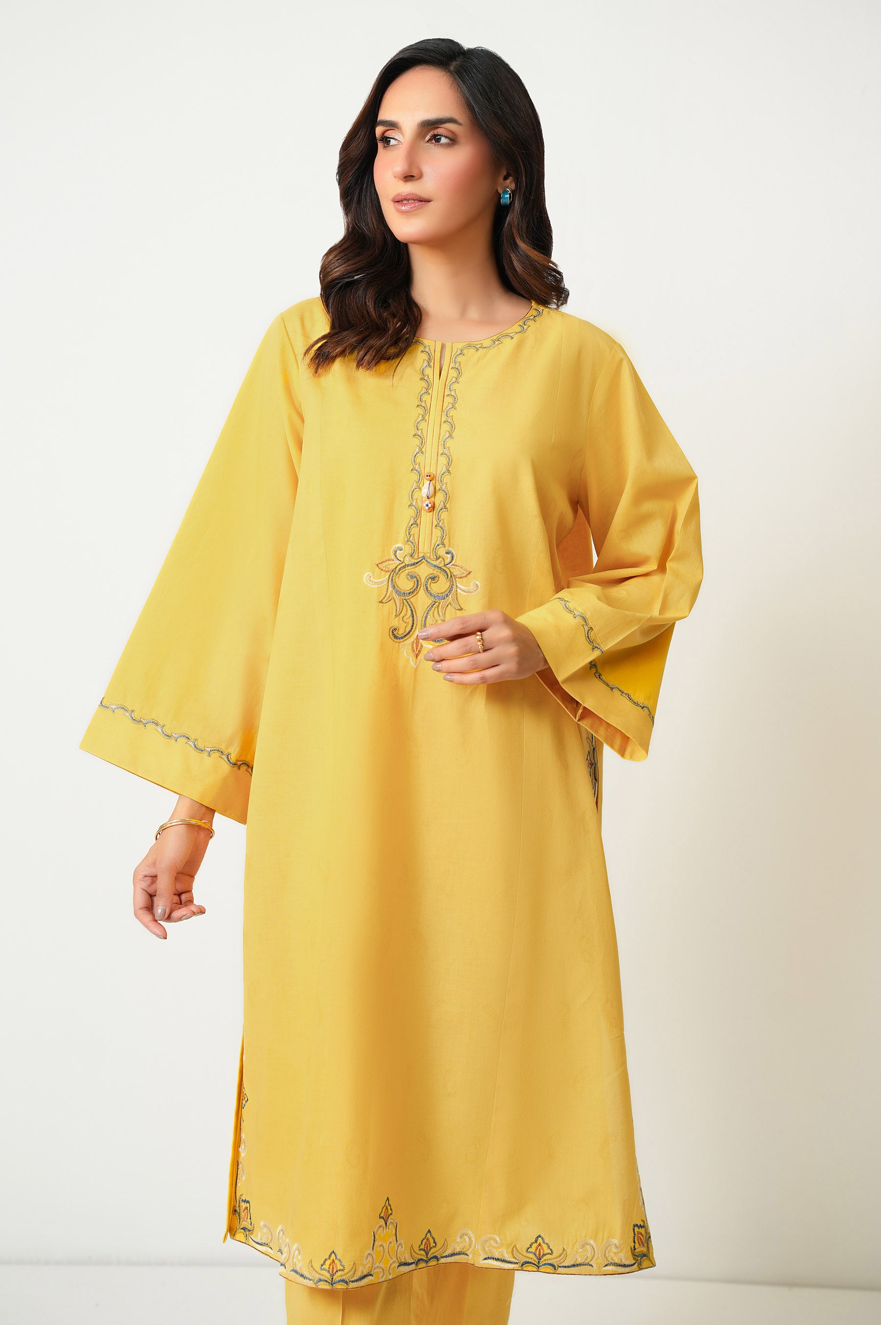 STITCHED EMBROIDERED SELF JACQUARD SHIRT BOTTOM