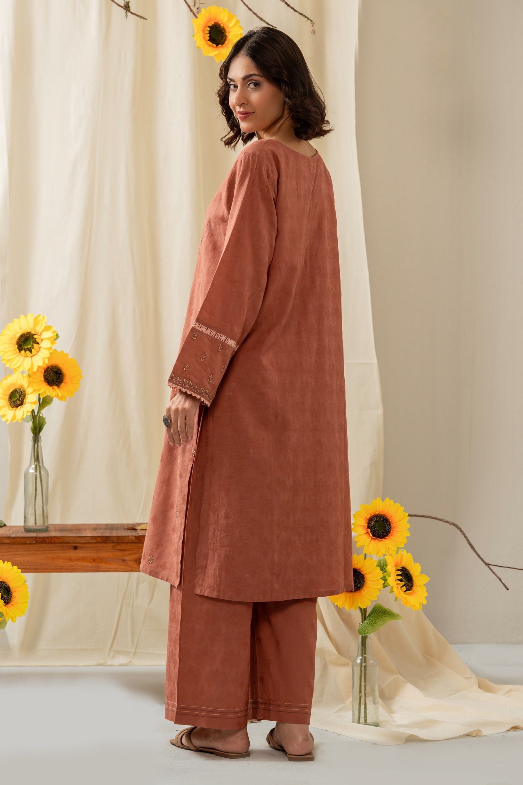STITCHED EMBROIDERED SELF JACQUARD 2 PIECE SUIT (FACTORY E-OUTLET)