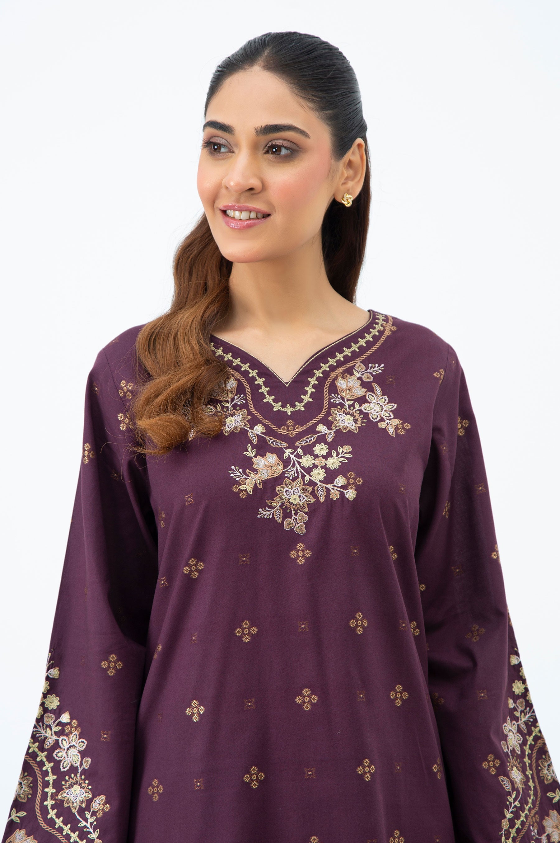 STITCHED EMBROIDERED COTTON JACQUARD SHIRT BOTTOM