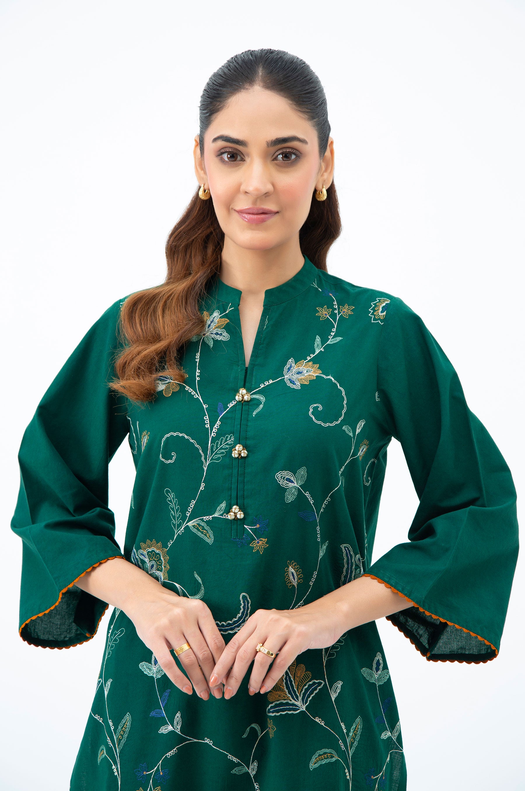 STITCHED EMBROIDERED CAMBRIC SHIRT BOTTOM