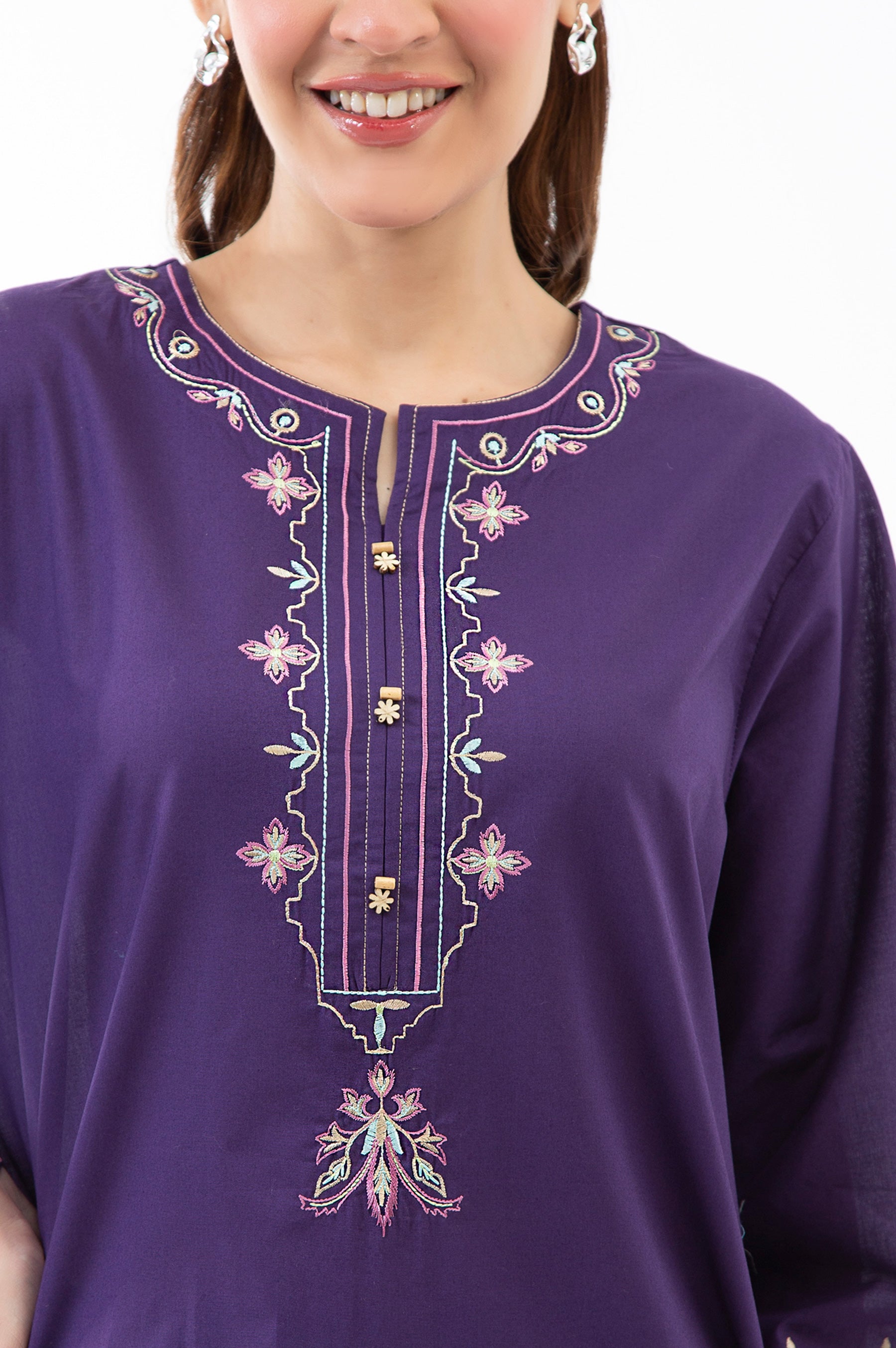 STITCHED EMBROIDERED CAMBRIC SHIRT BOTTOM