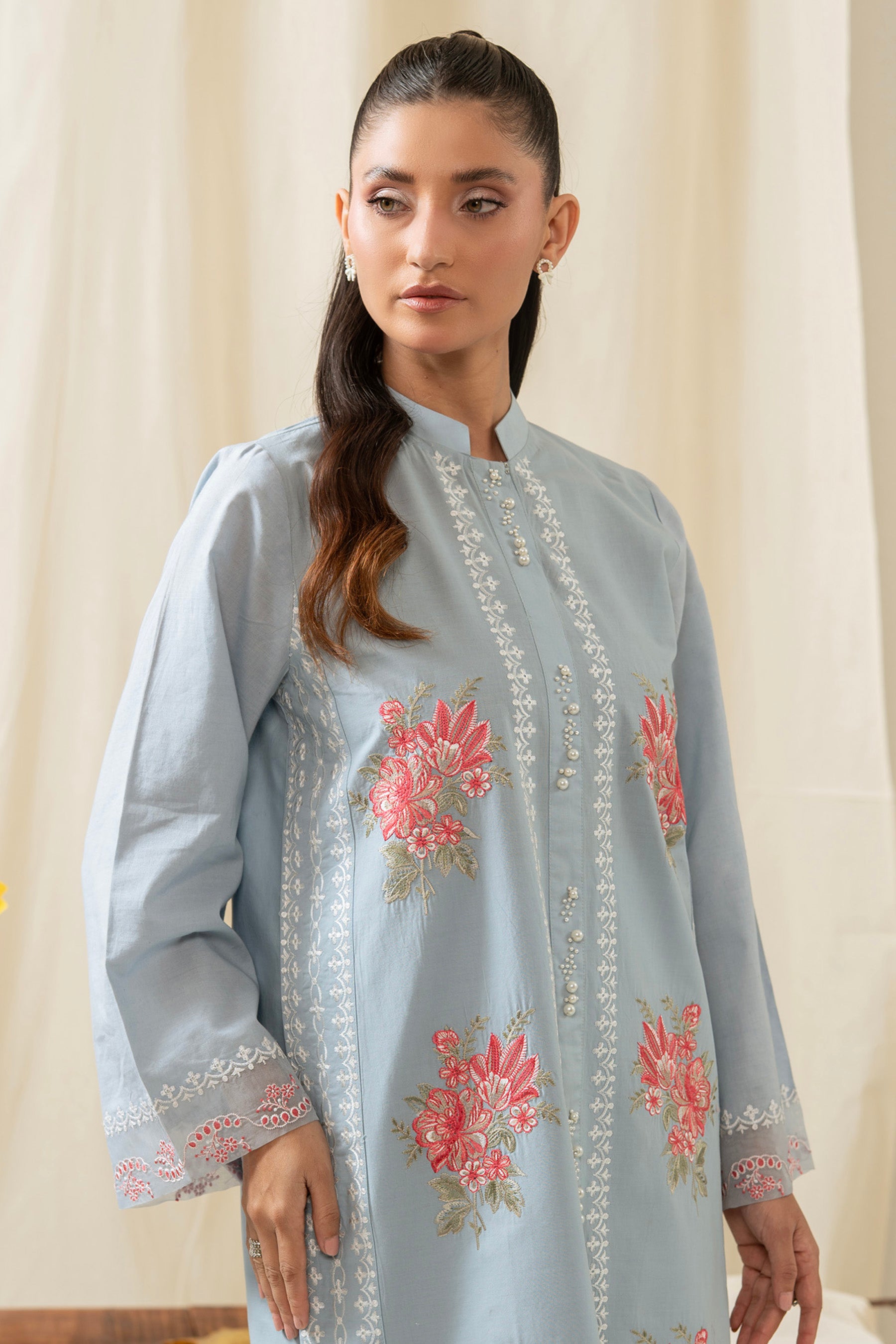 EMBROIDERED CAMBRIC STITCHED SHIRT BOTTOM