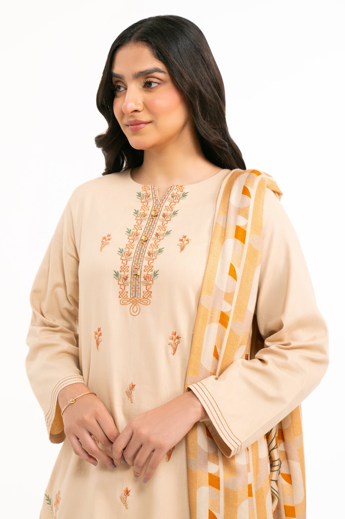 EMBROIDERED TWILL KHADDAR STITCHED SHIRT BOTTOM SUIT