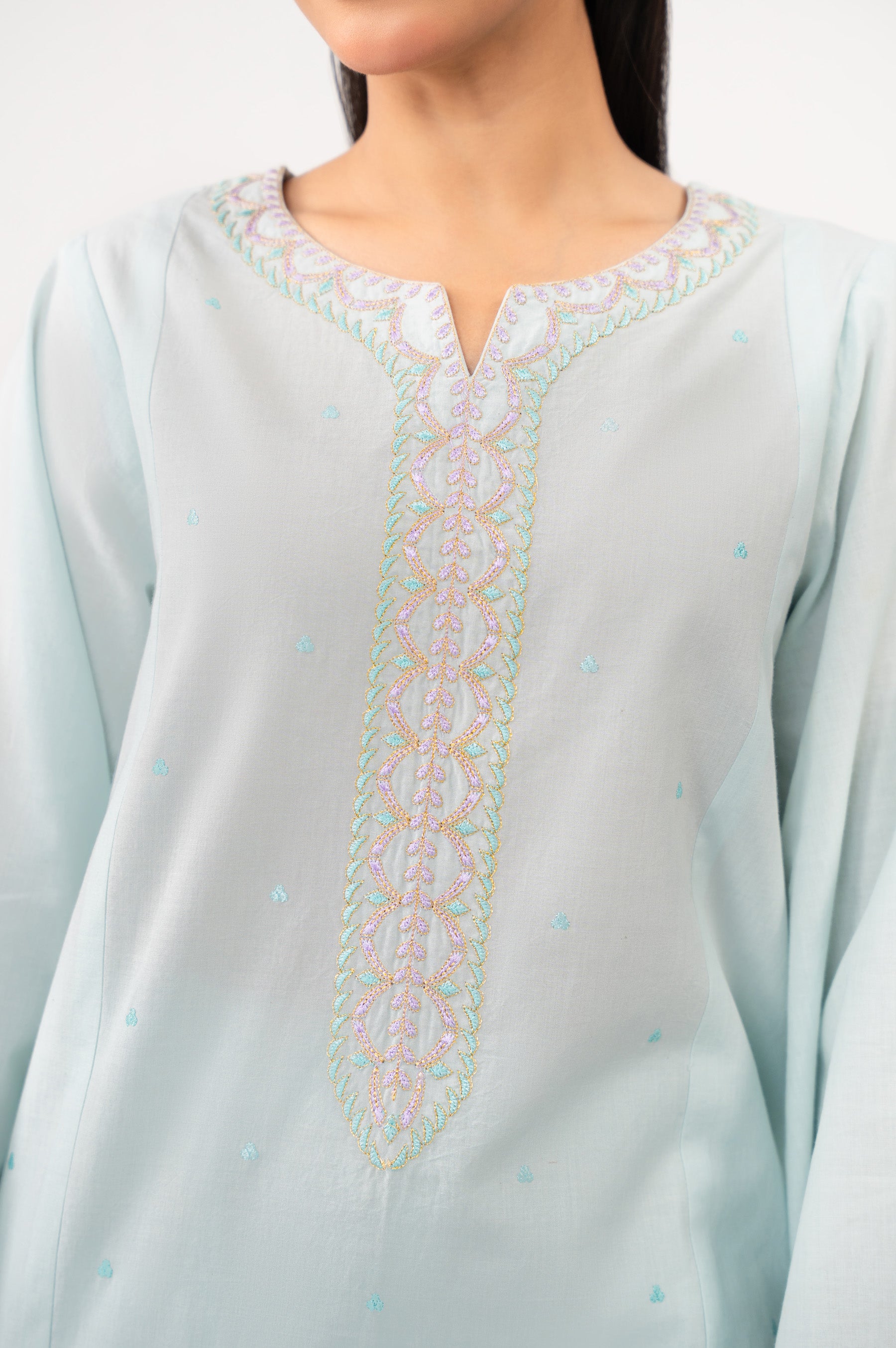 STITCHED EMBROIDERED CAMBRIC SUIT