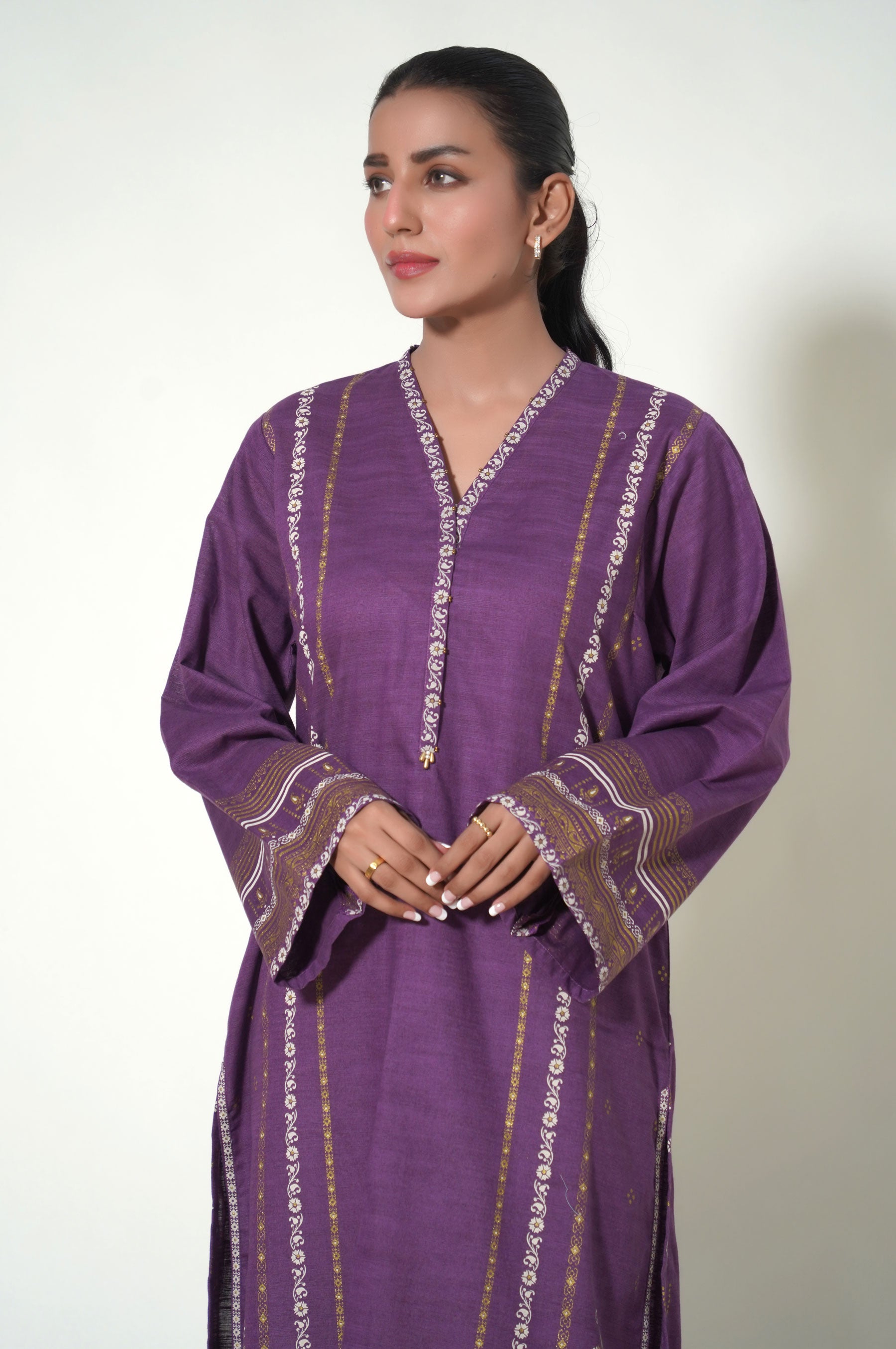 Unstitched 1 Piece Paste Printed Khaddar Shirt