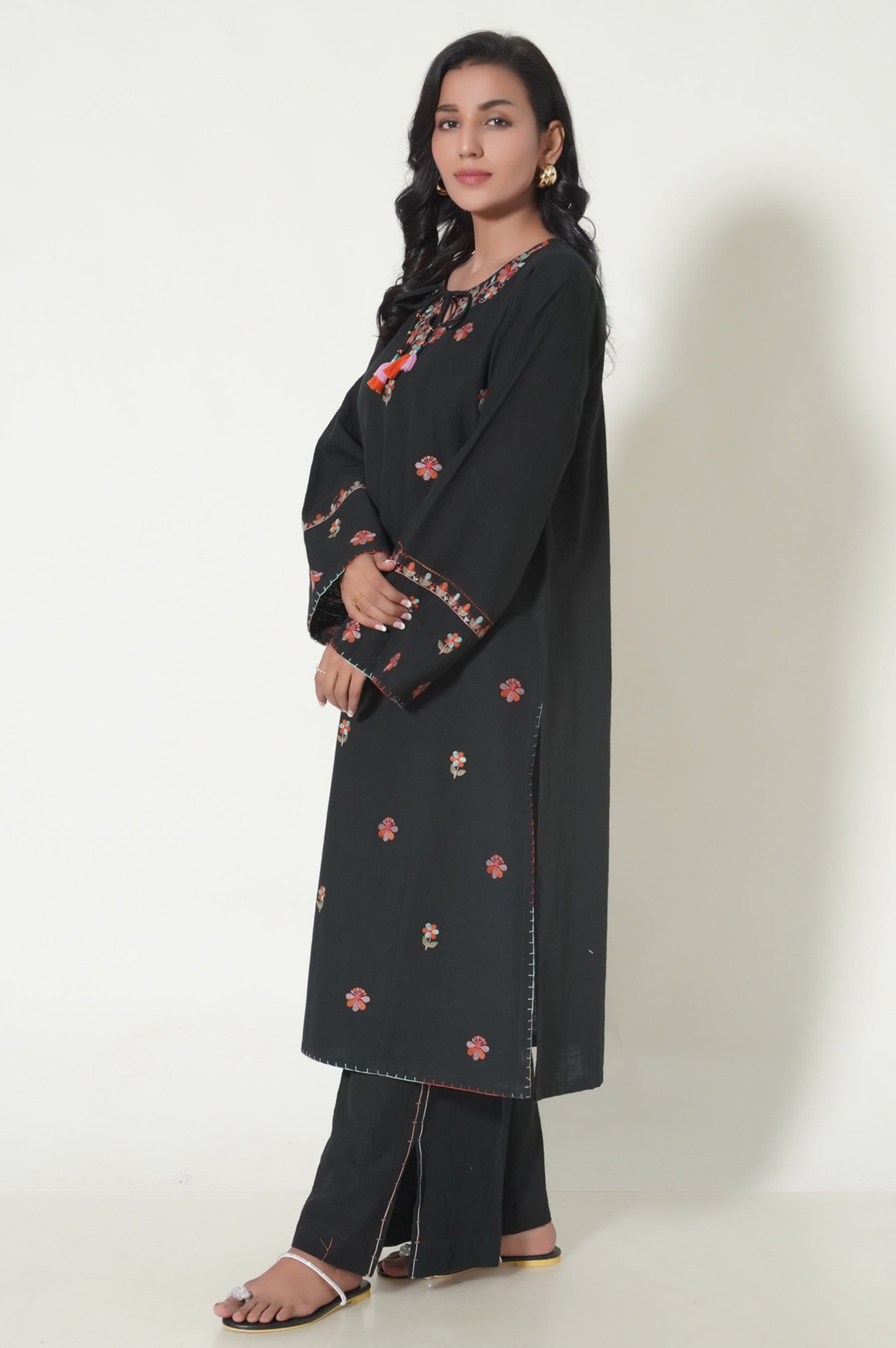 Unstitched 2 Piece Dyed Embroidered Khaddar Suit