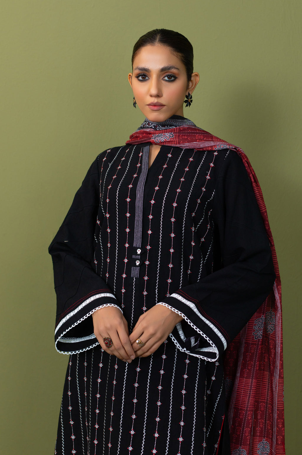 Stitched 2 Piece Dyed Embroidered Khaddar Suit