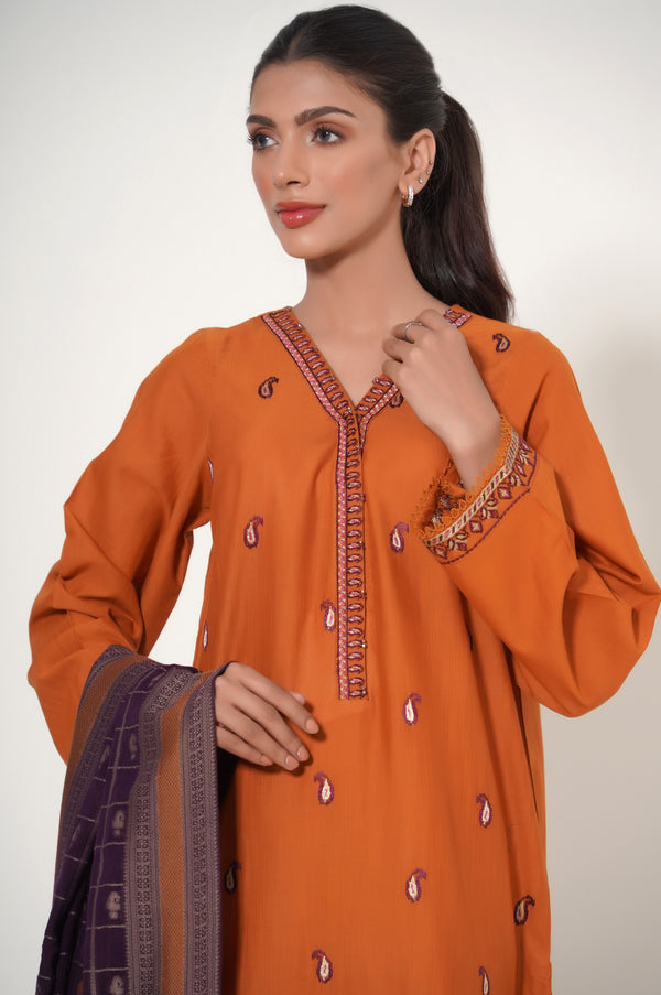 Unstitched khaddar embroidered 3 Piece Suit