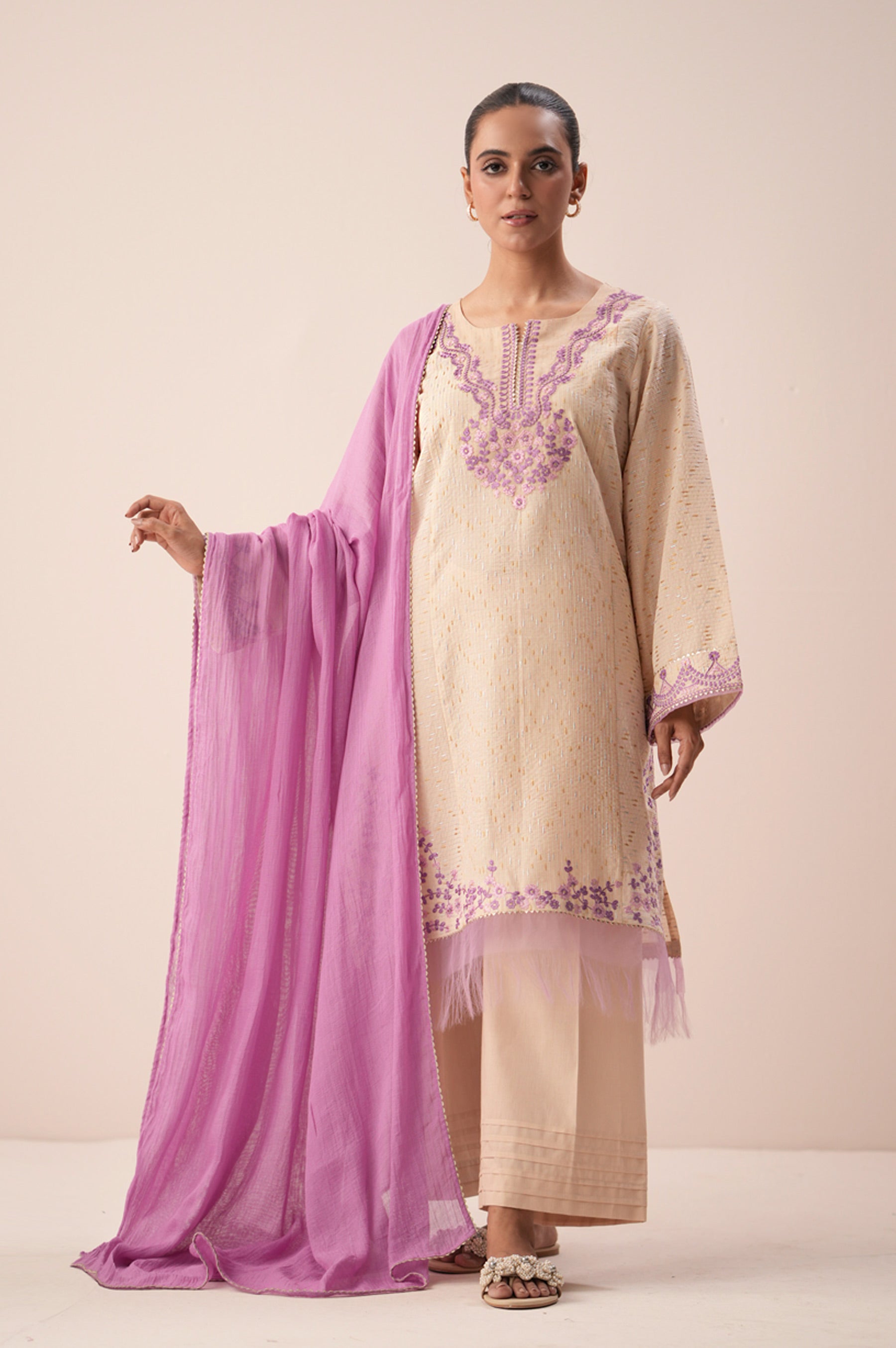 Unstitched 3 Piece Embroidered Neps Zari Jacquard Suit