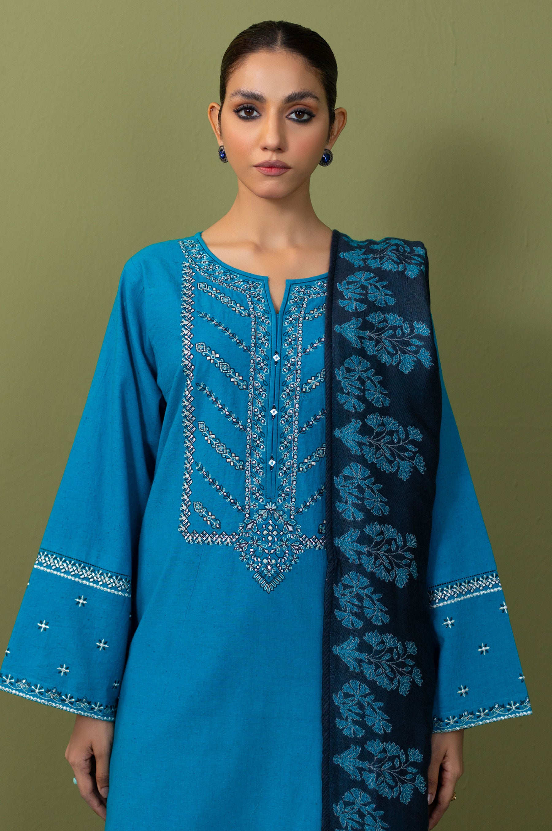 Unstitched 3 Piece Embroidered Neps Khaddar Suit