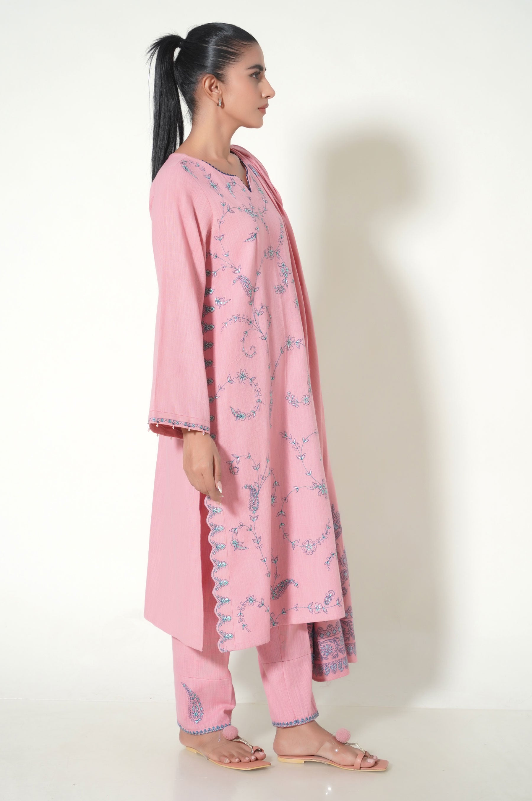 Unstitched 3 Piece Textured Slub Suit