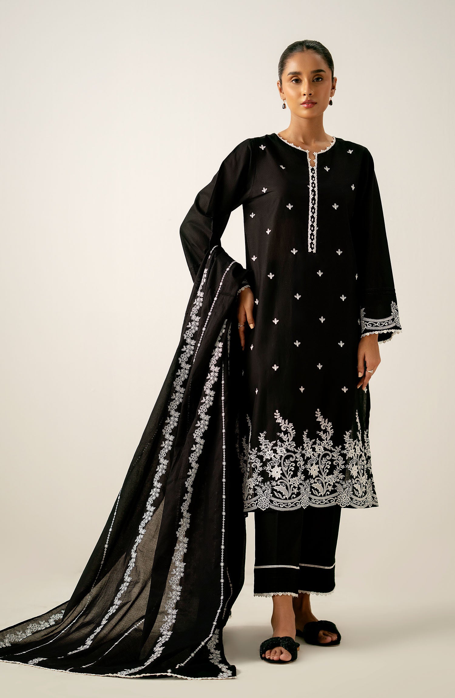 3 Piece Unstitched Heavy Embroidered Chickan Kari Lawn Suit ( Printed Silk Dupatta )